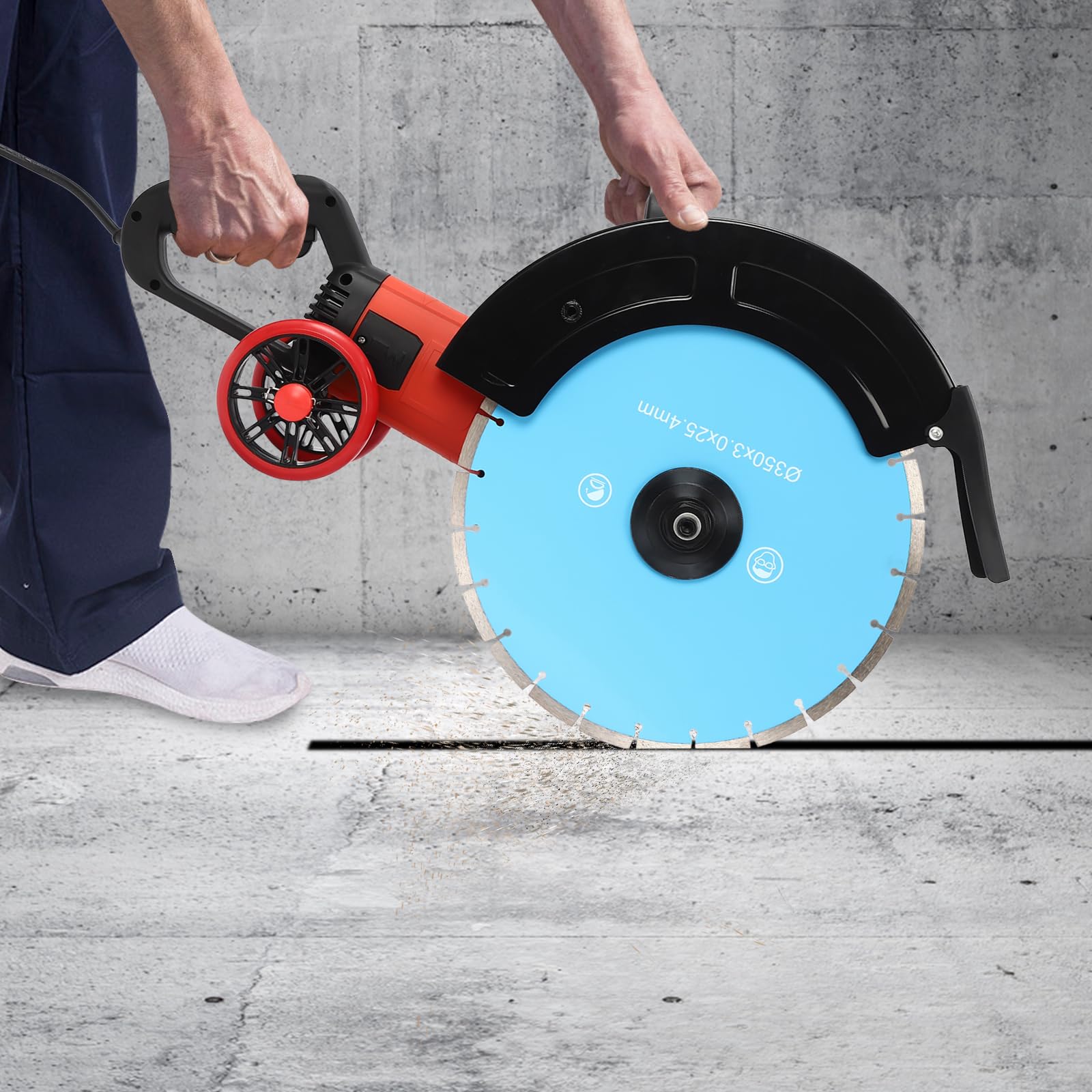 4000W Electric Concrete Saw with Water Fed Dust Suppression - 3000rpm Masonry Circular Saw for Cutting Stone & Granite - Includes 14