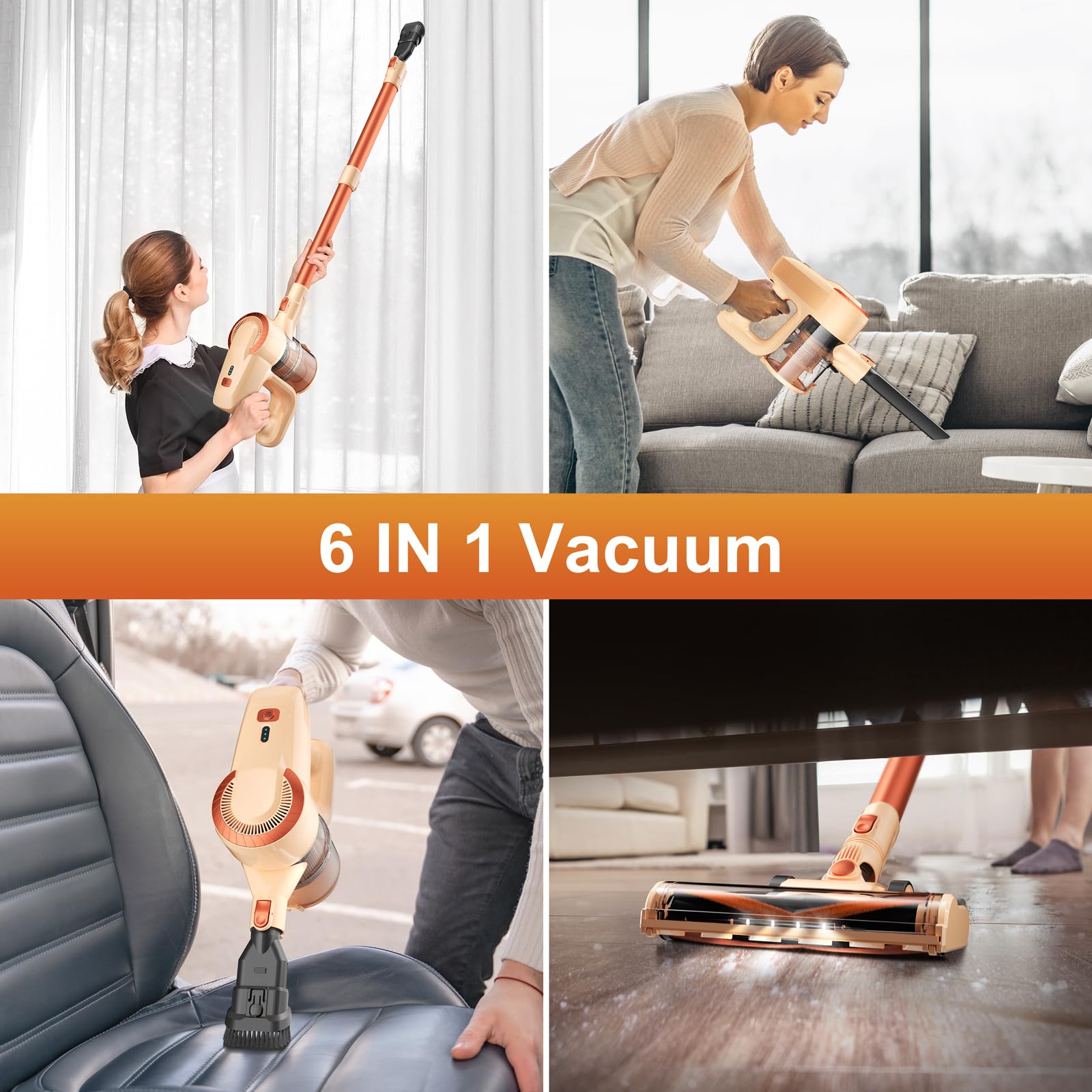 DEVOAC N300 Cordless Vacuum Cleaner - 6-in-1 Lightweight Stick Vacuum with 2200mAh Battery for Hard Floors & Pet Hair - Perfect for Home & Dorm Cleaning