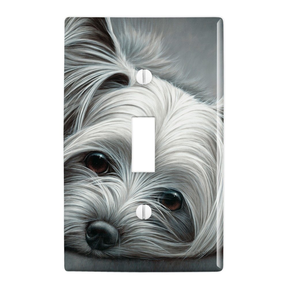Yorkshire Terrier Yorkie Sleepy Dog Wall Decor - Plastic Light Switch Plate Cover for Bedroom, Nursery & Pet Lovers - Cute Home Decoration Accessory