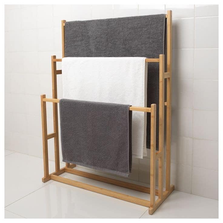 Premium Wooden Freestanding Multi-Tier Towel Rack with Shelf - Bathroom, Bedroom, Kitchen & Gym Towel Holder - Space-Saving Ladder Design for Hand Towels, Blankets & Robes - Perfect for Small Spaces & Home Organization