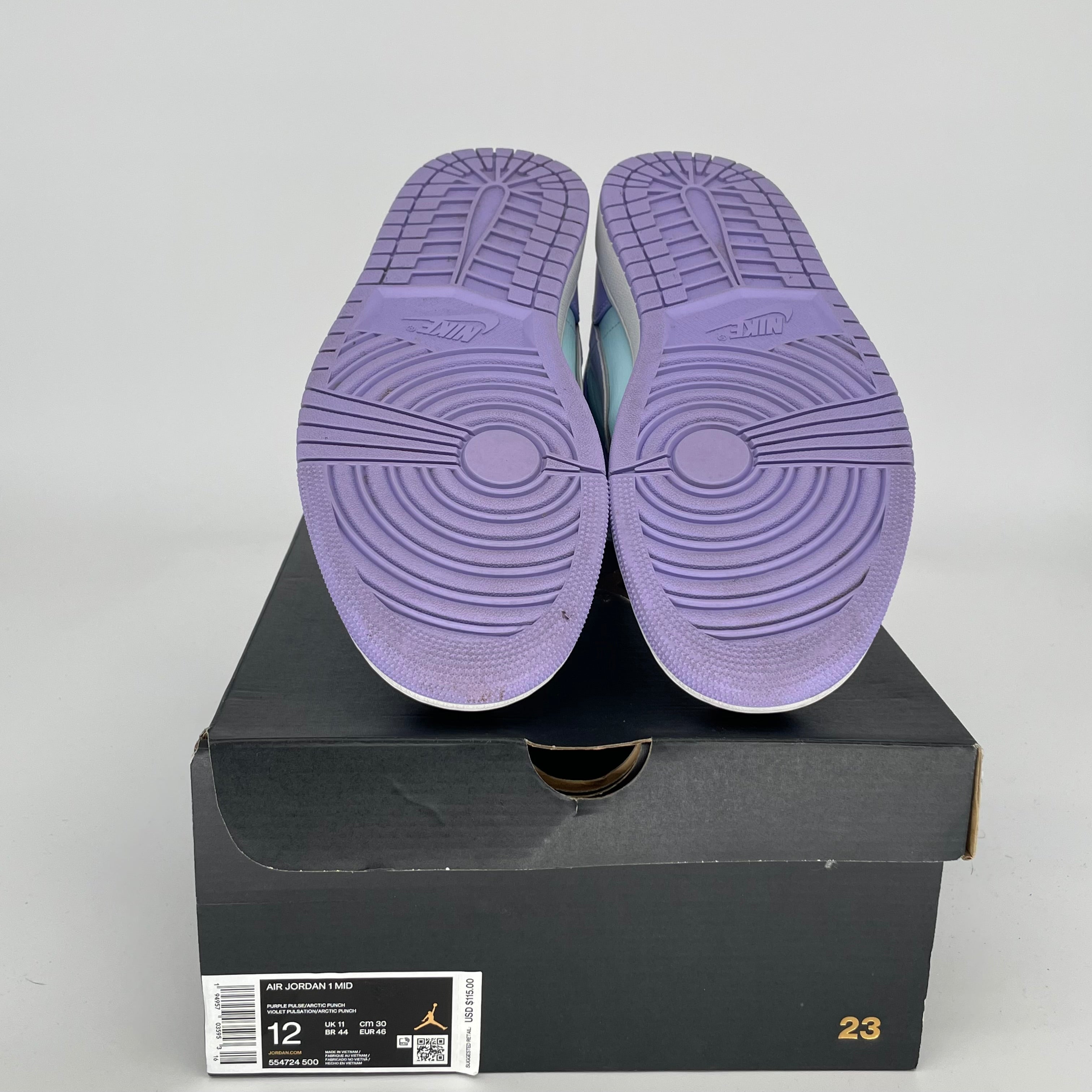 Air Jordan 1 Mid Purple Aqua Men's Basketball Shoes - Size 12 (554724-500) | Retro Sneakers for Casual Wear & Street Style