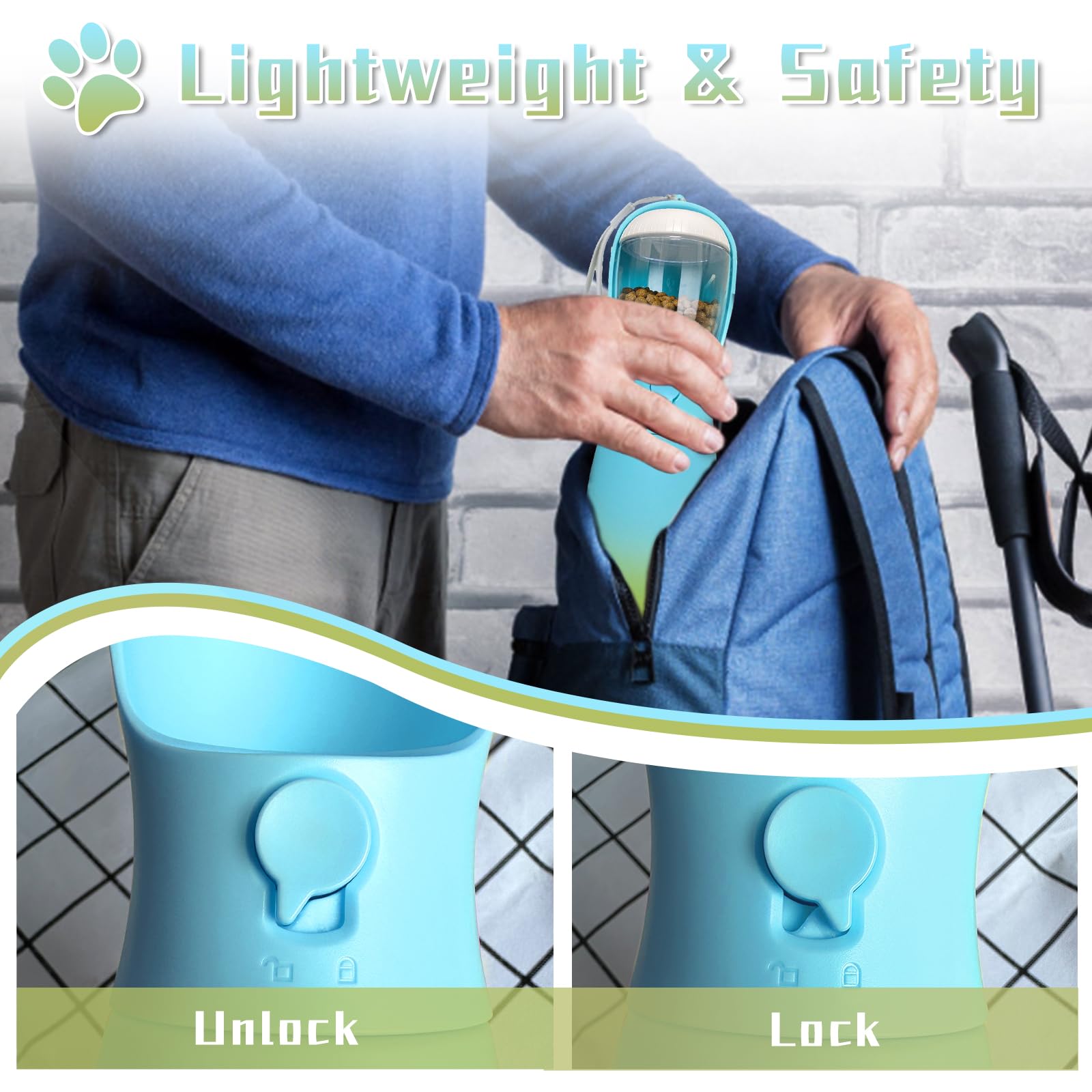 Portable Dog Water Bottle with Food-Grade Bowl - 19Oz Travel Water Dispenser for Small, Medium & Large Dogs - Outdoor Essentials for Hiking, Walking & Travel - Trendy Blue & Green Dog Accessories - Perfect Gift for Pet Lovers