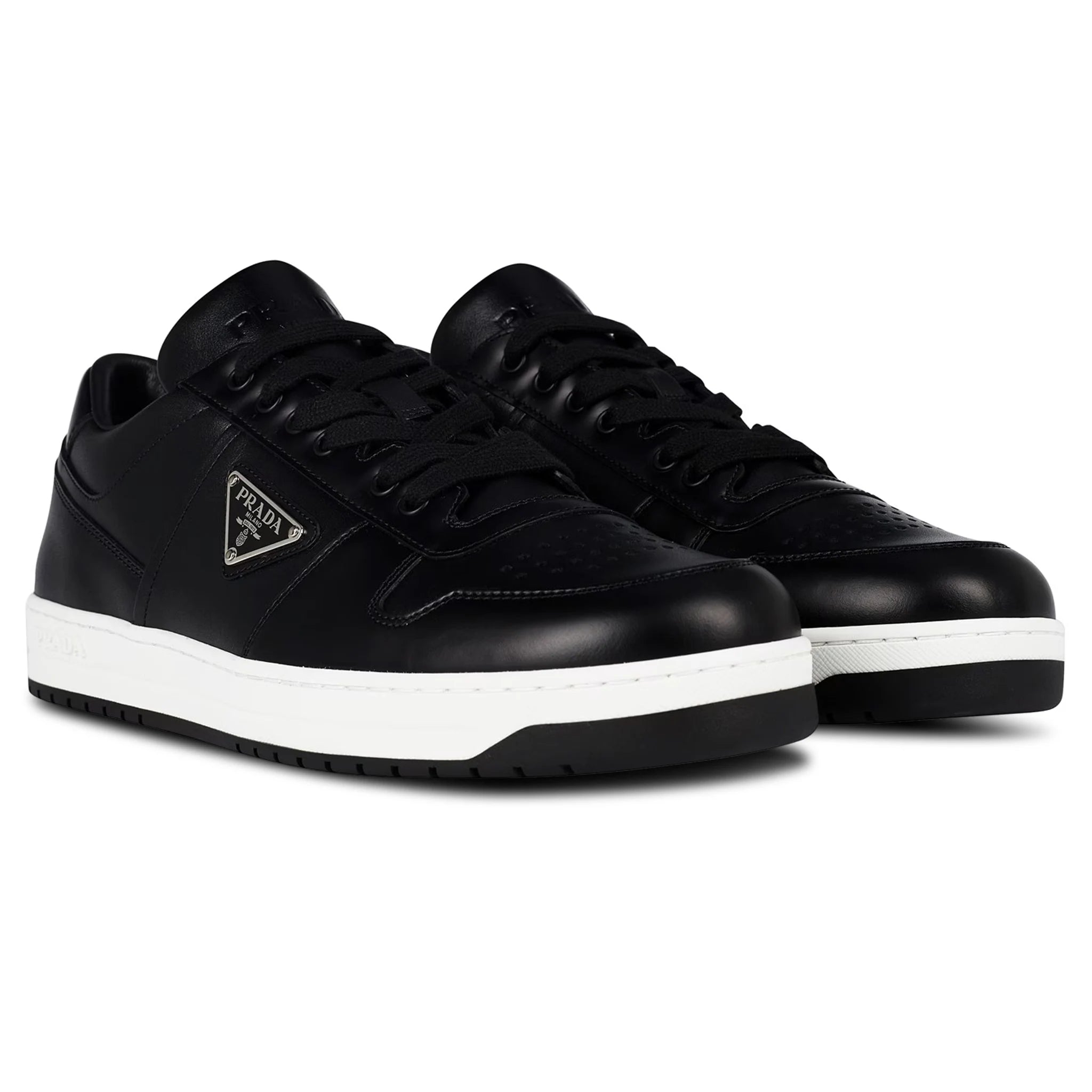 Prada Downtown Leather Low Top Black Sneakers for Men - Stylish & Comfortable Casual Shoes for Walking, Travel & Everyday Wear