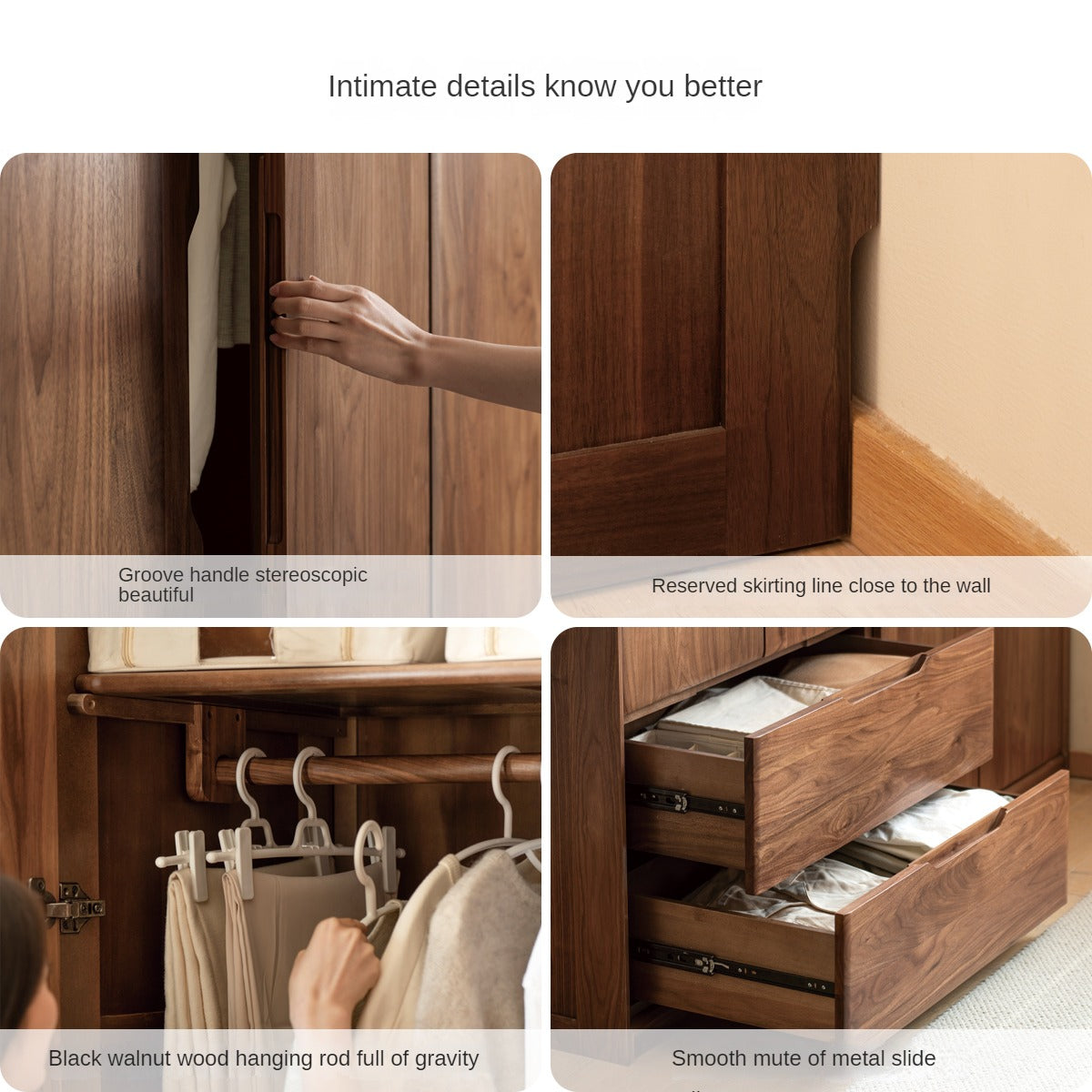 Solid Black Walnut Wood Large Wardrobe - Spacious Closet Organizer for Bedroom, Walk-in Closet & Master Suite Storage