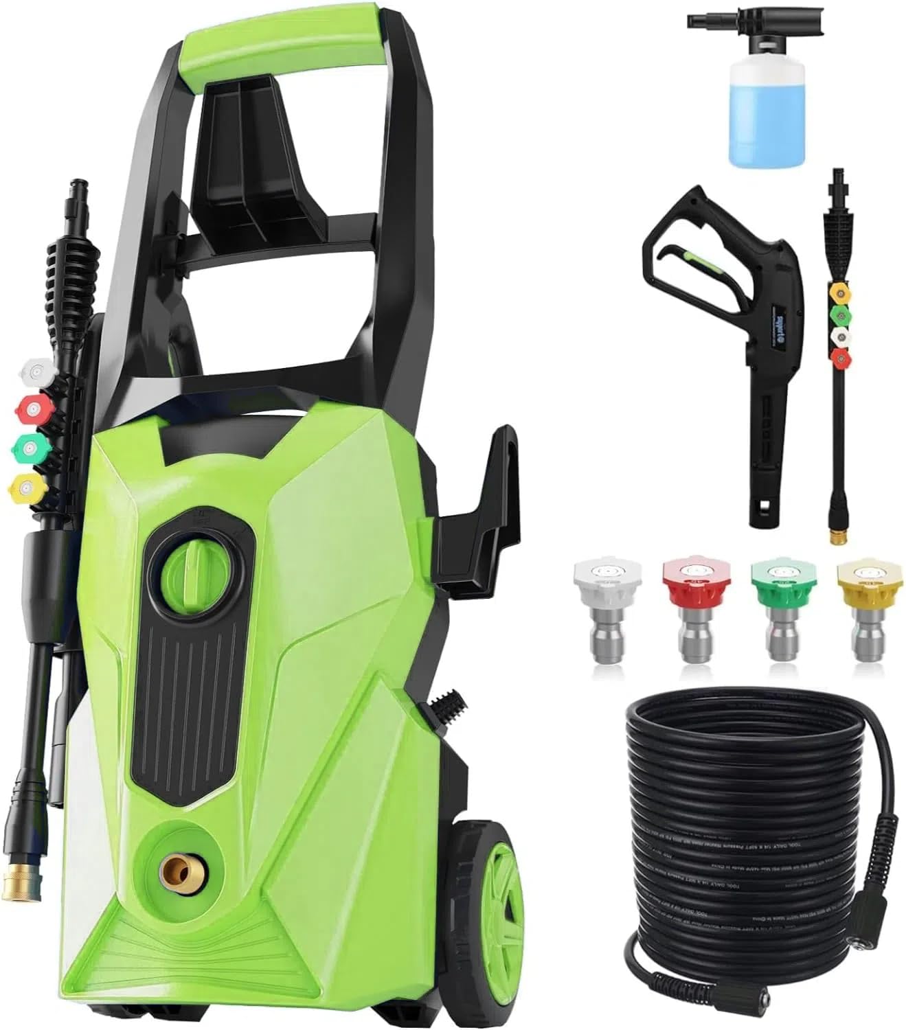 3800PSI 2.8GPM Electric Pressure Washer - High Power Cleaner Machine with 4 Nozzles & Soap Bottle for Car Washing, Fence Cleaning, Patio, Driveway, Home & Outdoor Cleaning (Green, Model JX09_G1)