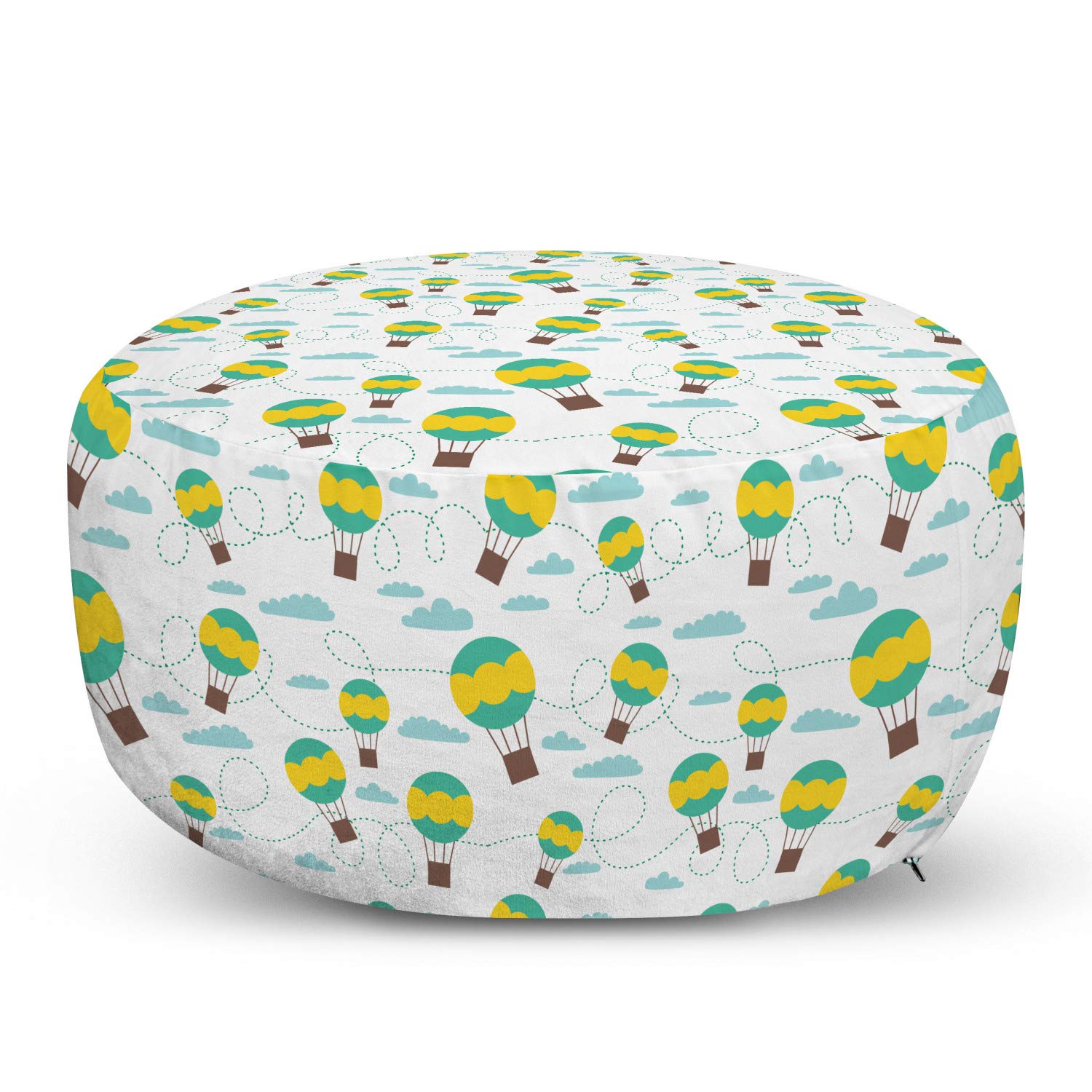 Ambesonne Balloon Ottoman Pouf - Cartoon Hot Air Balloon Pattern with Swirling Dashed Lines & Clouds - Soft Foot Rest with Removable Cover for Living Room & Bedroom - Multicolor Home Decor - Perfect for Cozy Seating & Stylish Accent in Kids Room, Dorm or Lounge Area