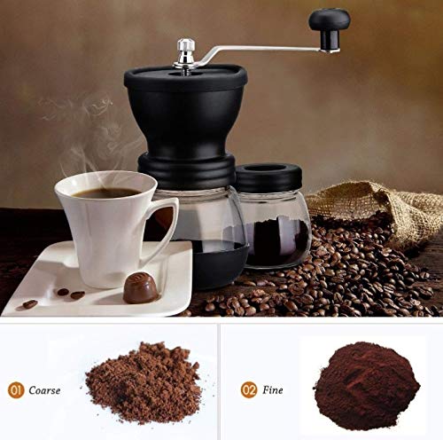 Premium Manual Coffee Grinder with Ceramic Burrs - Portable Hand Crank Mill with Glass Jar, Silicone Cover & Stainless Steel Handle for French Press, Espresso & Pour Over - Perfect for Home, Office & Travel (Black)