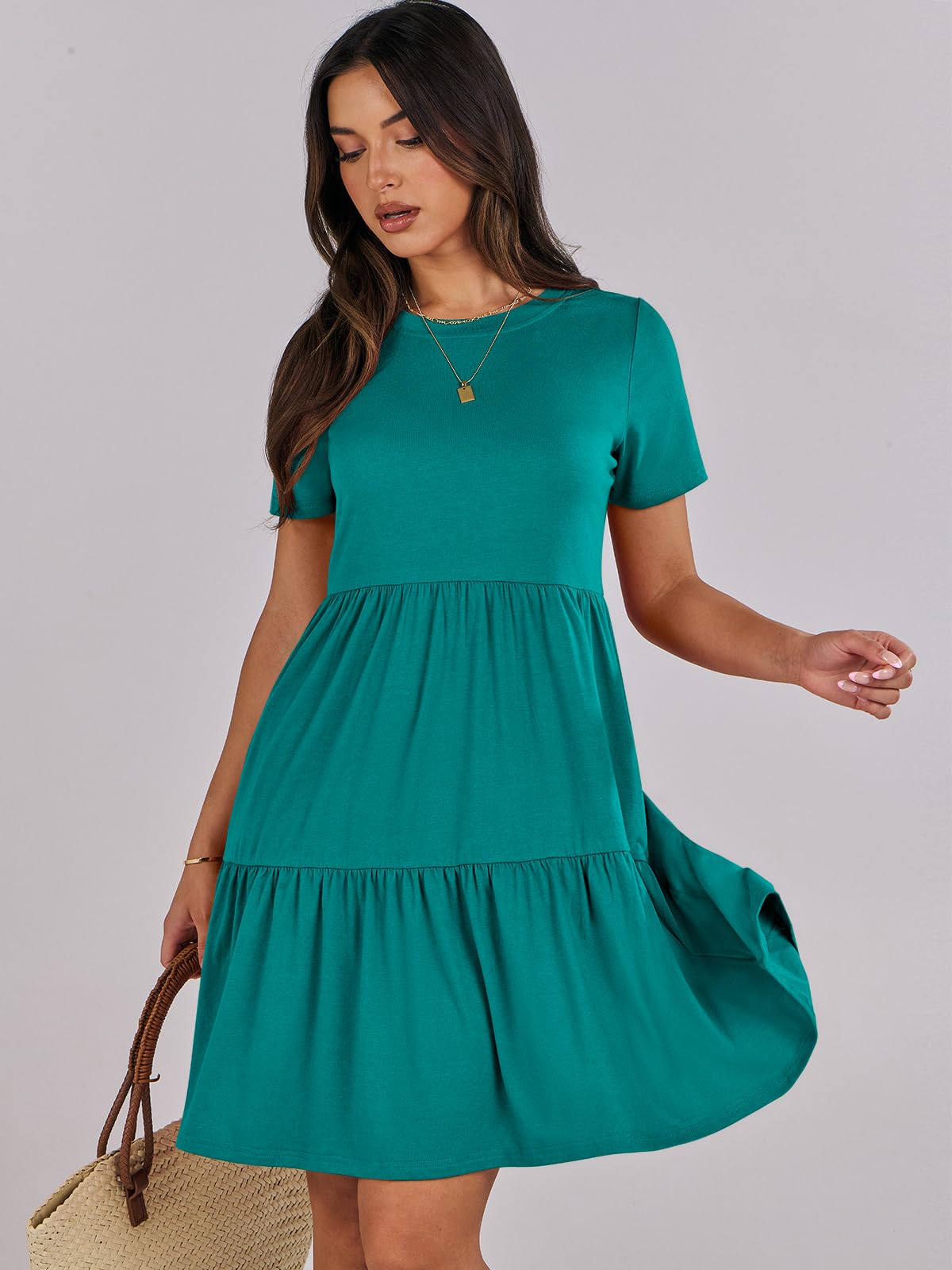 ANRABESS Women's Summer Casual Short Sleeve Crewneck Swing Mini T-Shirt Dress - Beach Vacation Sundress for Women, Perfect for Pool Party, Travel & Date Night
