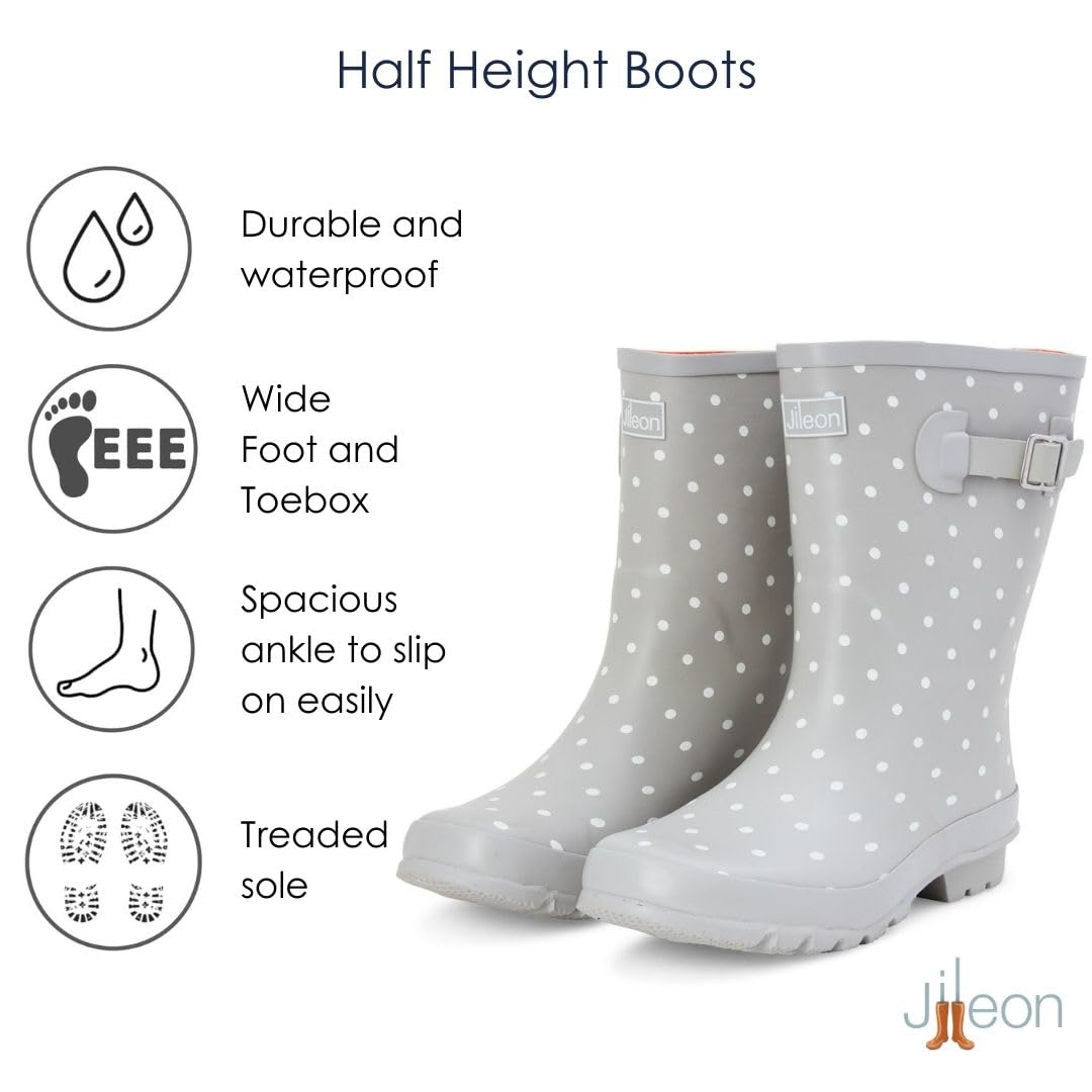Jileon Mid Calf Rain Boots for Wide Feet - Waterproof Wide Calf Boots for Women with Comfortable Fit - Perfect for Rainy Days, Gardening & Outdoor Activities