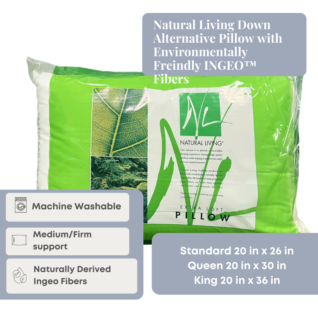 Eco-Friendly Down Alternative Pillow - Hypoallergenic & Breathable INGEO™ Fiber Fill for Side, Back & Stomach Sleepers - Perfect for Allergy Sufferers & Sustainable Home Decor