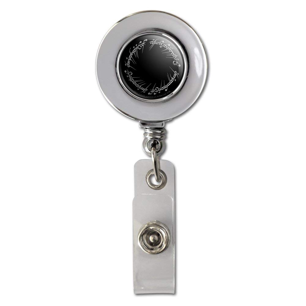 The Lord of The Rings Mordor Script Retractable Badge Reel - Chrome ID Card Holder Clip for Work, Conventions & Cosplay