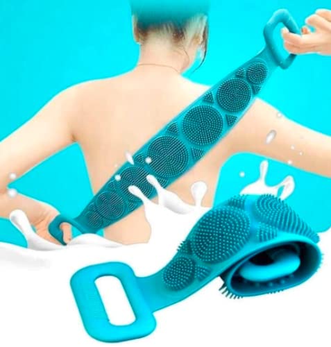 Premium Exfoliating Bath Brush with Long Handle - Dead Skin Removal Scrubber for Men, Women & Kids - Body Wash Brush & Back Scrubber (Blue) - Ideal for Shower, Spa & Daily Skin Care Routine