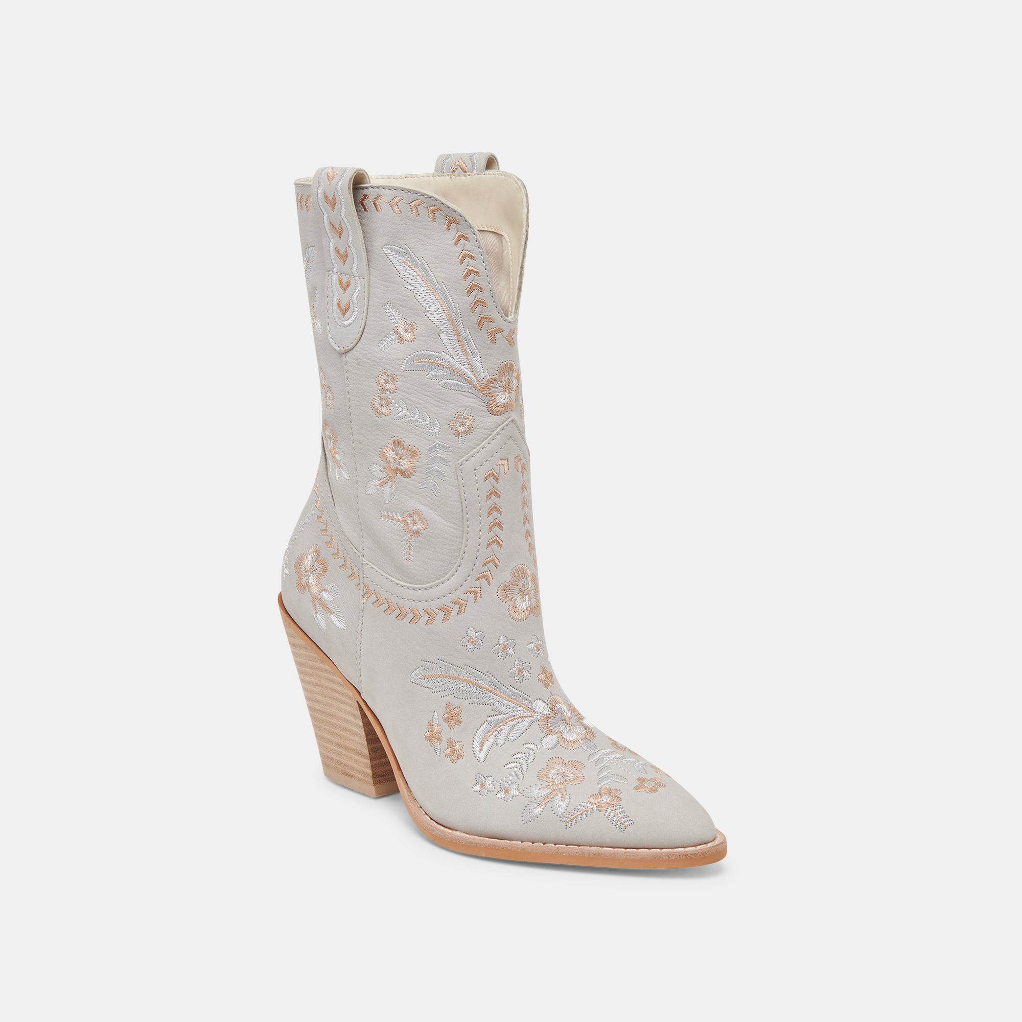 JESSEY Women's Light Blue Nubuck Floral Ankle Boots - Stylish Casual & Outdoor Fashion Footwear for Fall/Winter