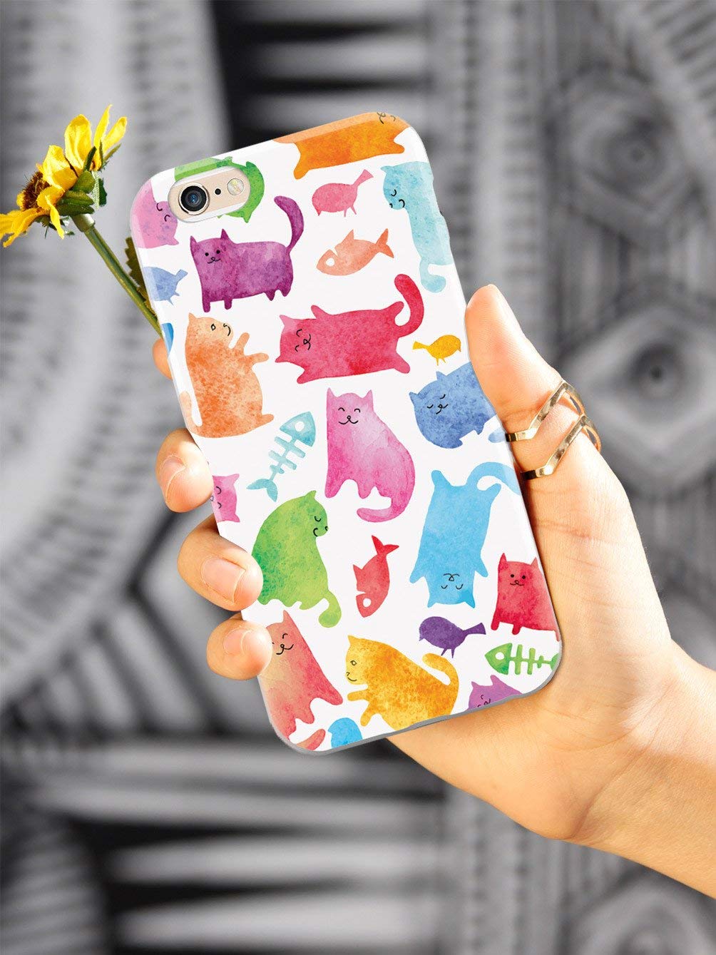 3D Textured Watercolor Cats Protective Case for iPhone 6 Plus/6s Plus - Slim Shockproof Cover with Anti-Scratch Design - Perfect for Daily Use, Travel & Outdoor Activities