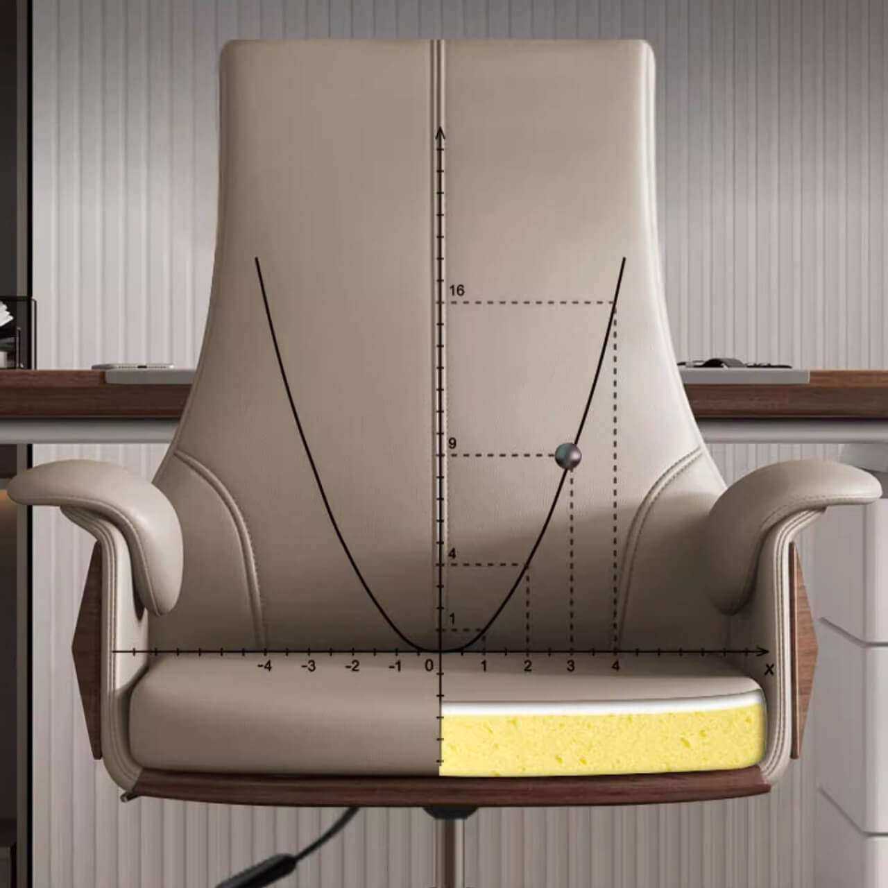 Minimalist Gray Leather Arc Office Chair with Flared Arms & Silver Metal Legs - Ergonomic Desk Chair for Home Office, Study, or Workspace