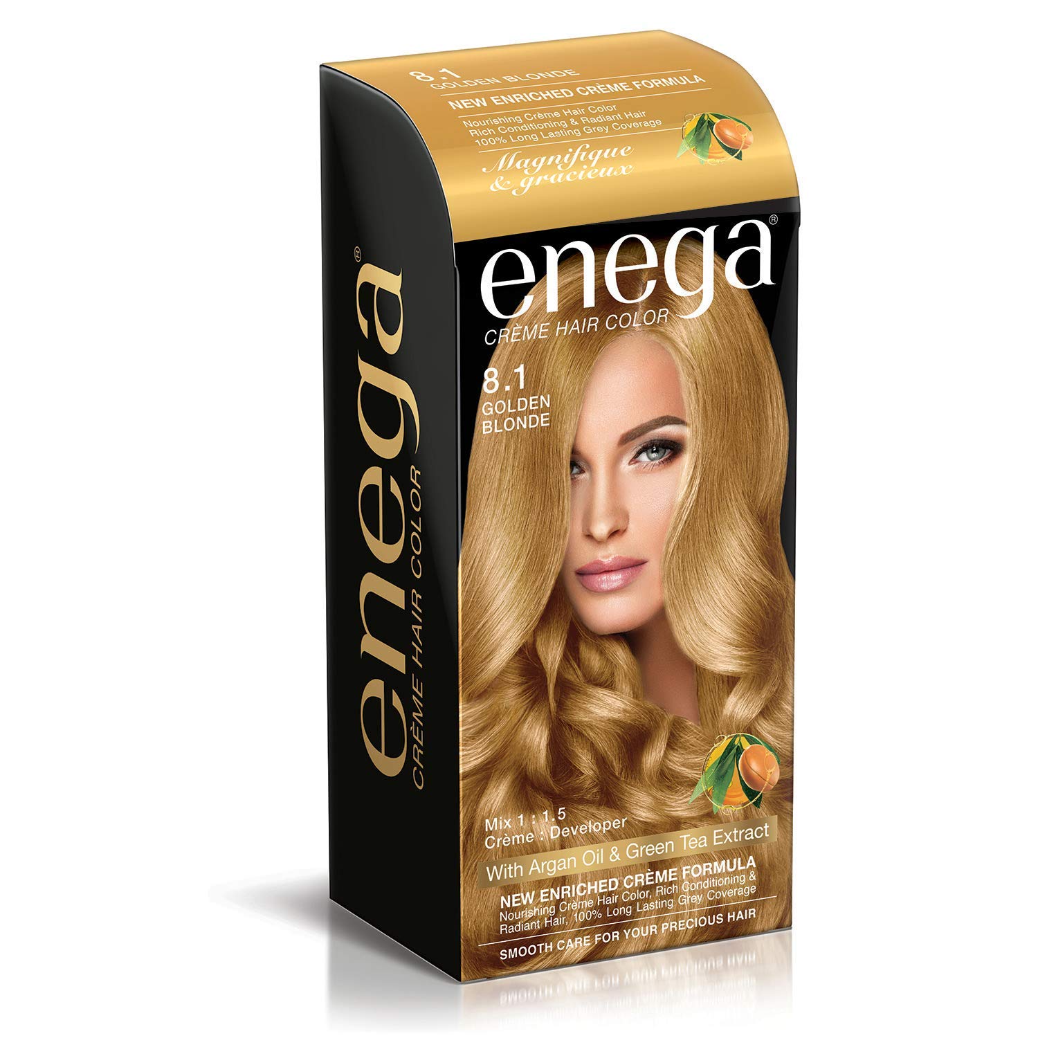 Enega Ammonia-Free Long Lasting Gray Coverage Hair Color Cream with Argan Oil & Green Tea Extract - 150ml (Golden Blonde) | Pack of 1 | Perfect for At-Home Hair Coloring & Touch-Ups