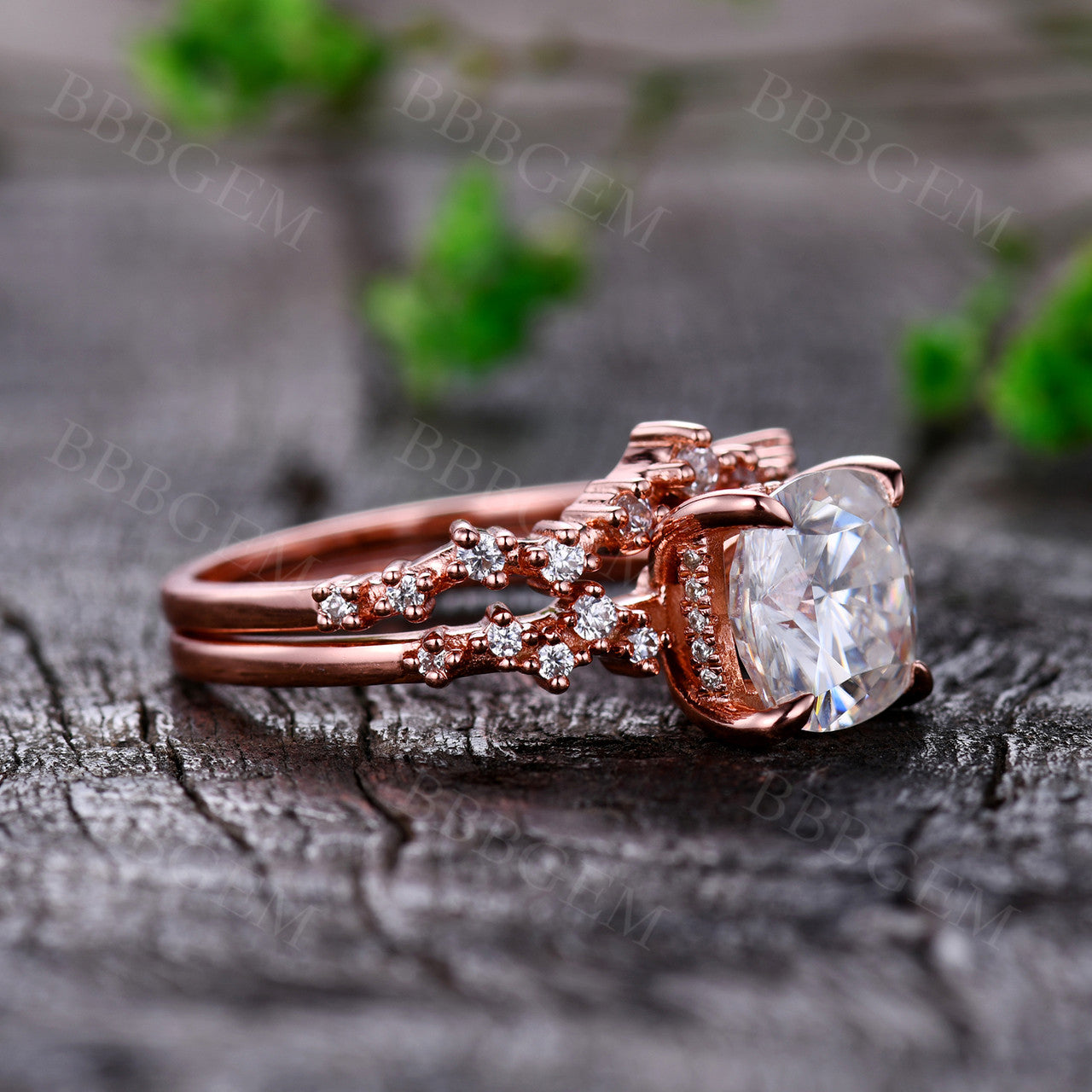 1.7 Carat Cushion Cut Moissanite Engagement Ring Set with Matching Wedding Band in Rose Gold - Vintage Inspired Bridal Jewelry for Proposals, Anniversaries & Special Occasions