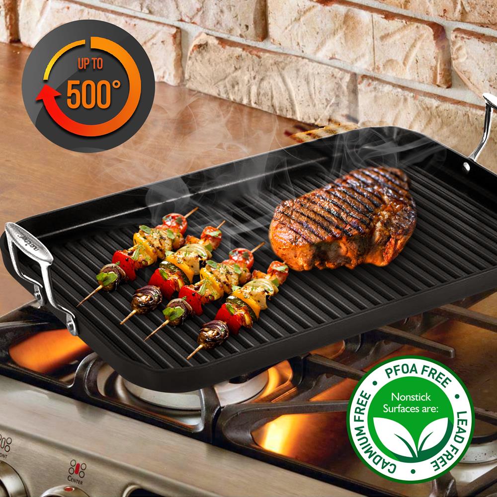 Premium Hard Anodized Nonstick Grill & Griddle Pan - Heavy Duty Aluminum Cookware for Indoor/Outdoor BBQ, Camping & Backyard Cooking