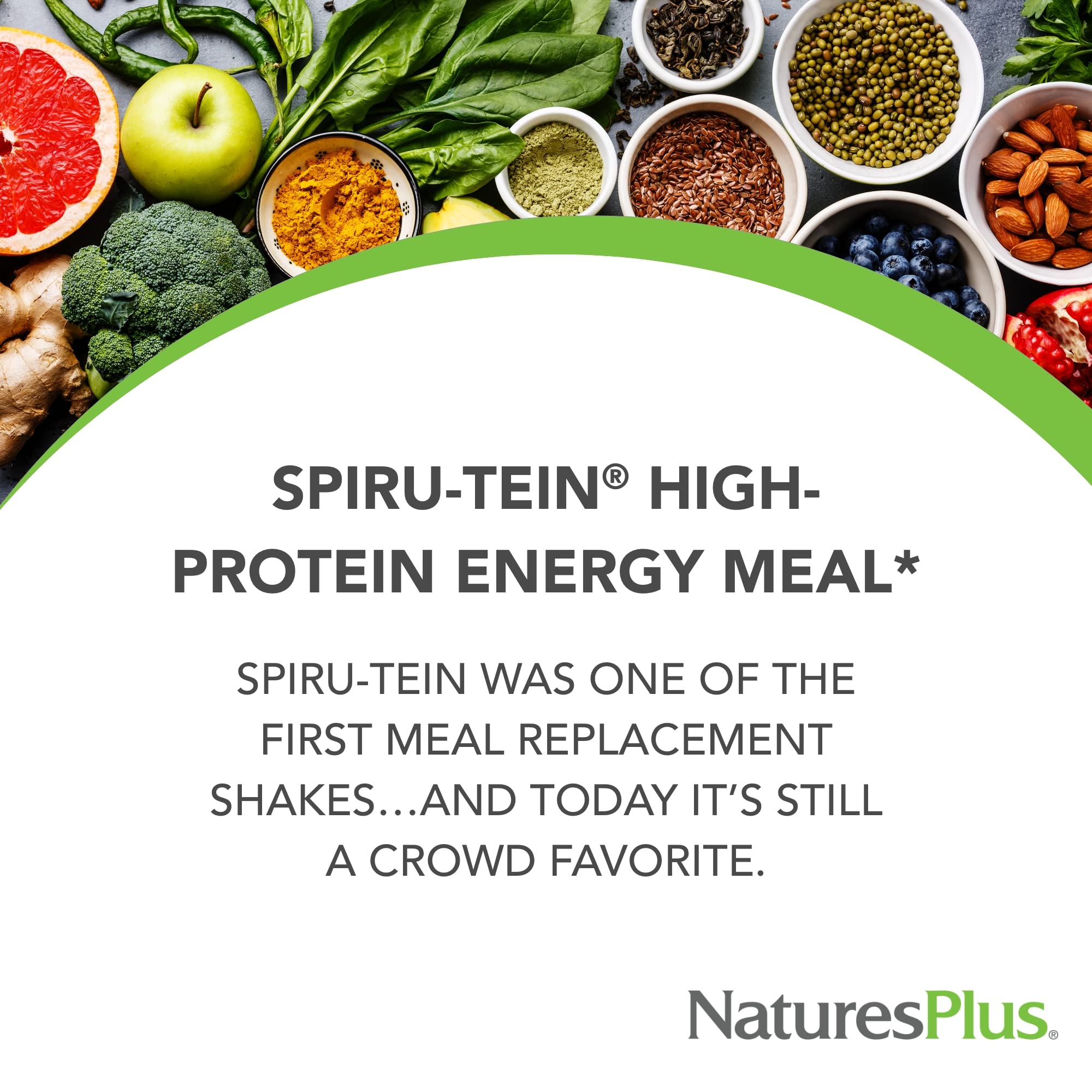 NaturesPlus SPIRU-TEIN Vanilla Protein Powder - 2.12 lbs Spirulina Protein with Vitamins & Minerals for Energy - Vegetarian & Gluten Free (32 Servings) - Perfect for Post-Workout Recovery & Healthy Smoothies