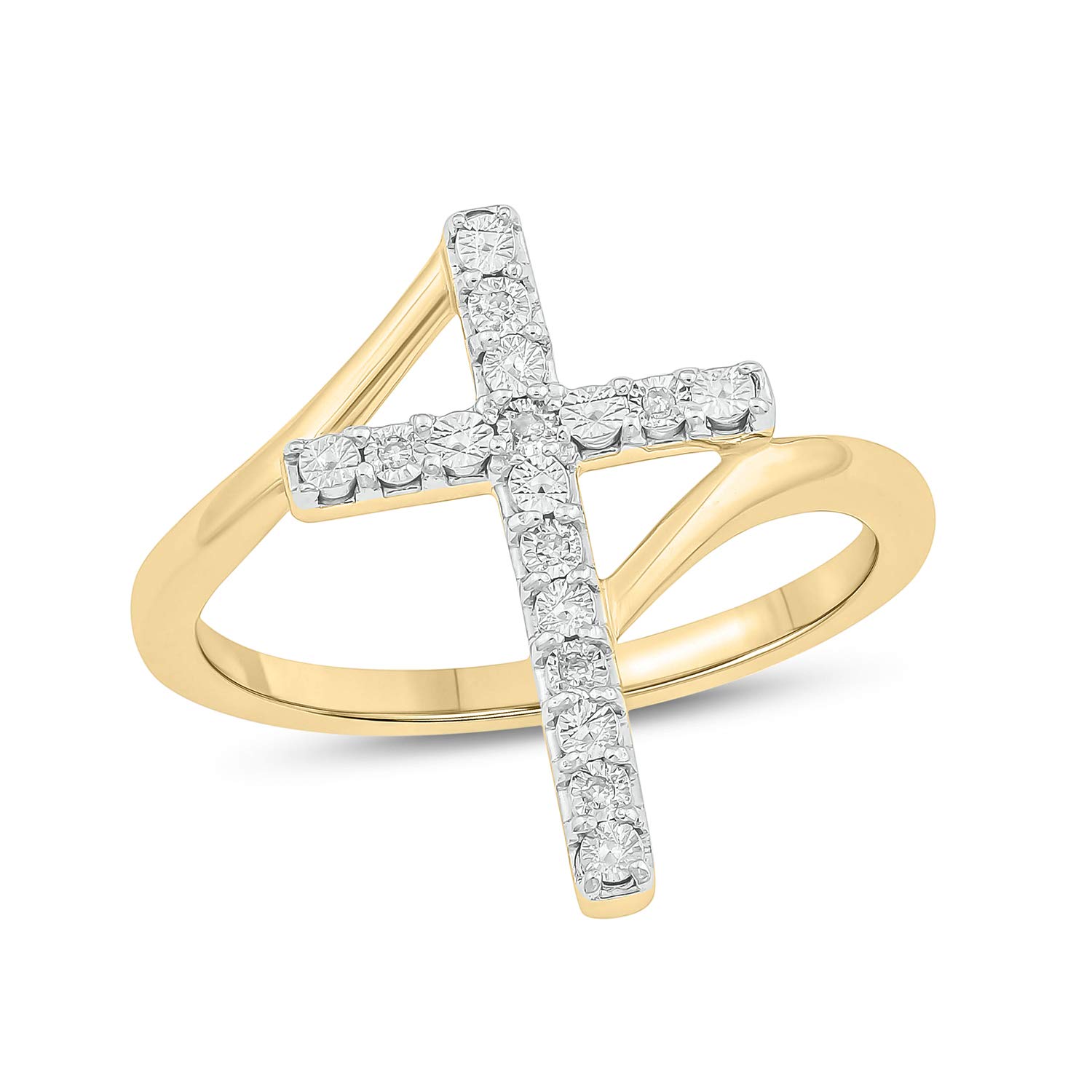 1/20 CT Natural Diamond Cross Ring for Women - Gold Vermeil 925 Sterling Silver Vertical Diamond Accent Ring | Elegant Religious Jewelry Gift for Her in White, Yellow or Rose Gold | Perfect for Church, Weddings & Special Occasions