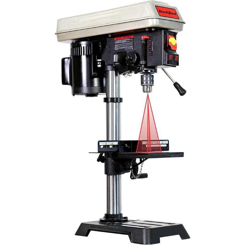 BUCKTOOL 10 Inch 6.2 Amp 3/4 HP Benchtop Drill Press - 5-Speed Adjustable Bench Drill Machine with LED Work Light for Woodworking, Metalworking & DIY Projects
