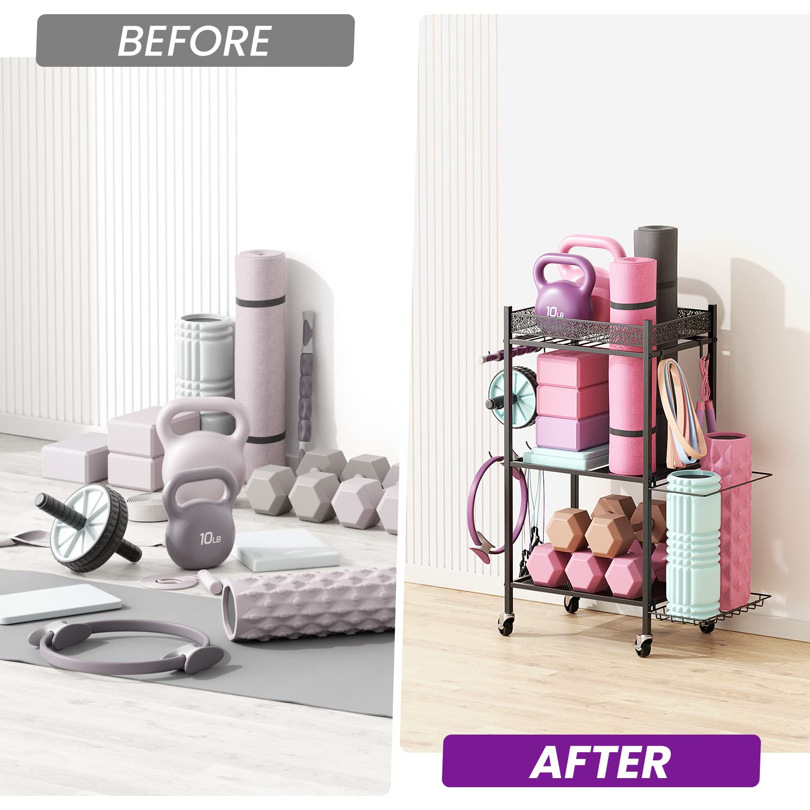 Yoga Mat Storage Rack - Home Gym Organizer for Yoga Mats, Foam Rollers & Fitness Equipment | Space-Saving Workout Gear Holder for Home Exercise & Gym Storage | Perfect for Yoga Studios, Home Gyms & Small Spaces