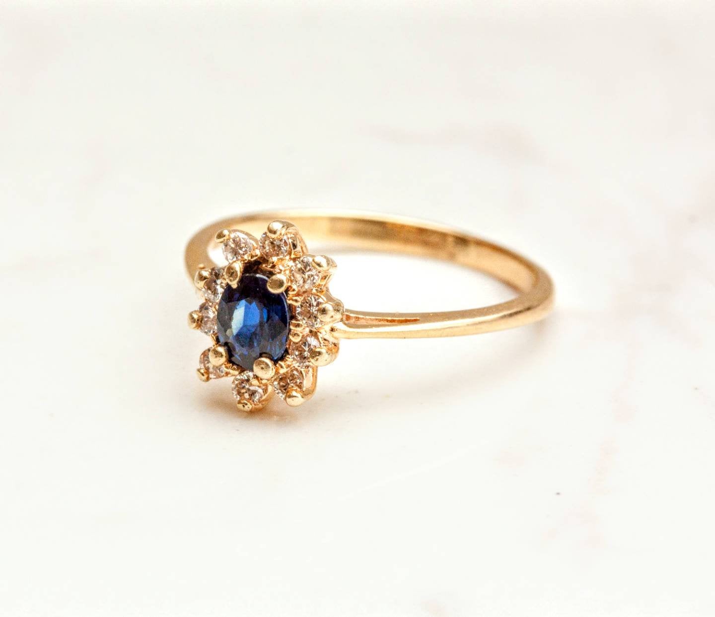 14K Solid Gold Natural Blue Sapphire and Diamond Ring - Sterling Silver, Yellow, White, or Rose Gold - Custom Sizes 5-8 - Perfect for Engagement, Wedding, Anniversary & Special Occasions