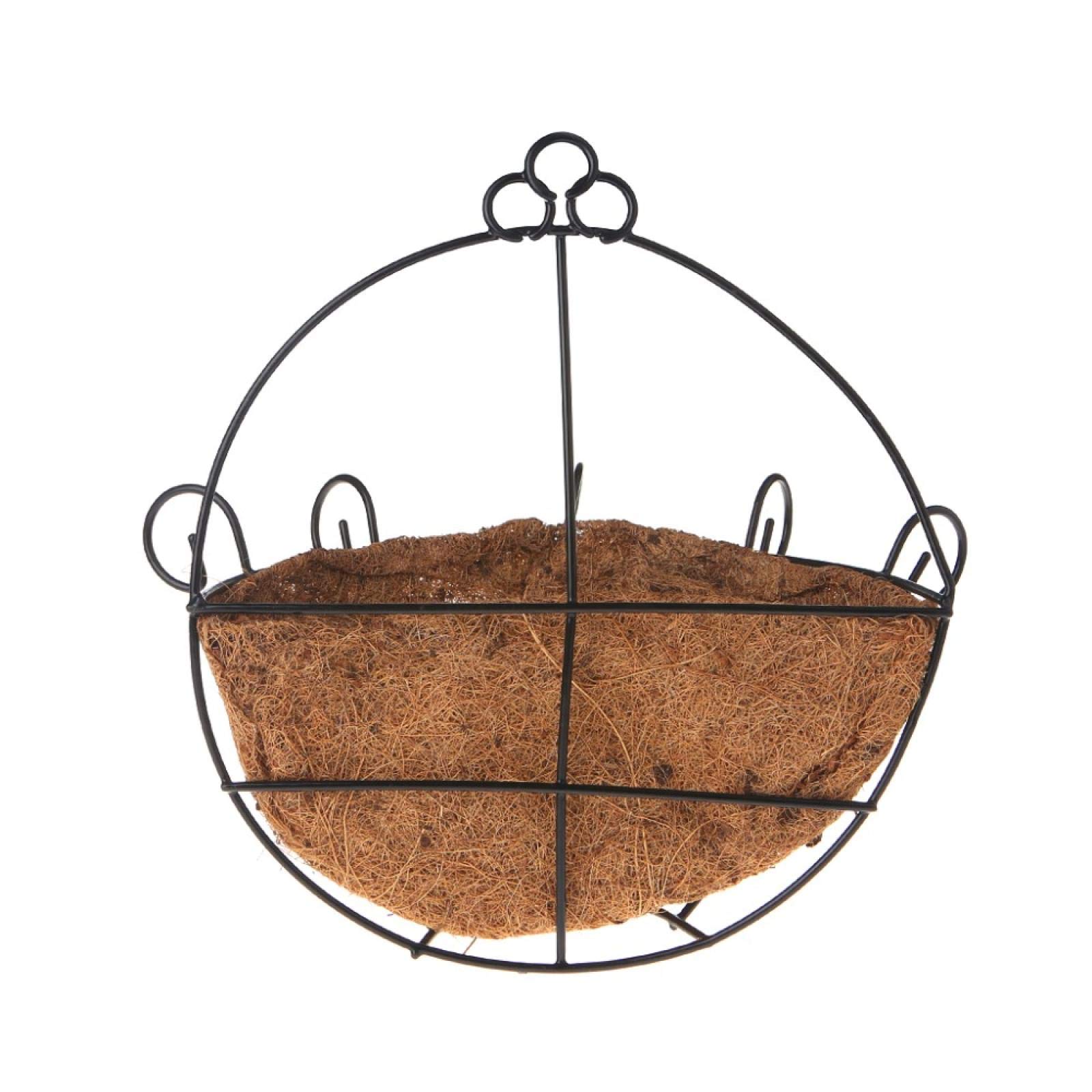Classic Iron Half Round Hanging Flower Basket - 25Cm & 30Cm Coconut Fiber Wall Planter for Garden, Balcony, and Indoor Decor | Perfect for Herbs, Flowers, and Succulents