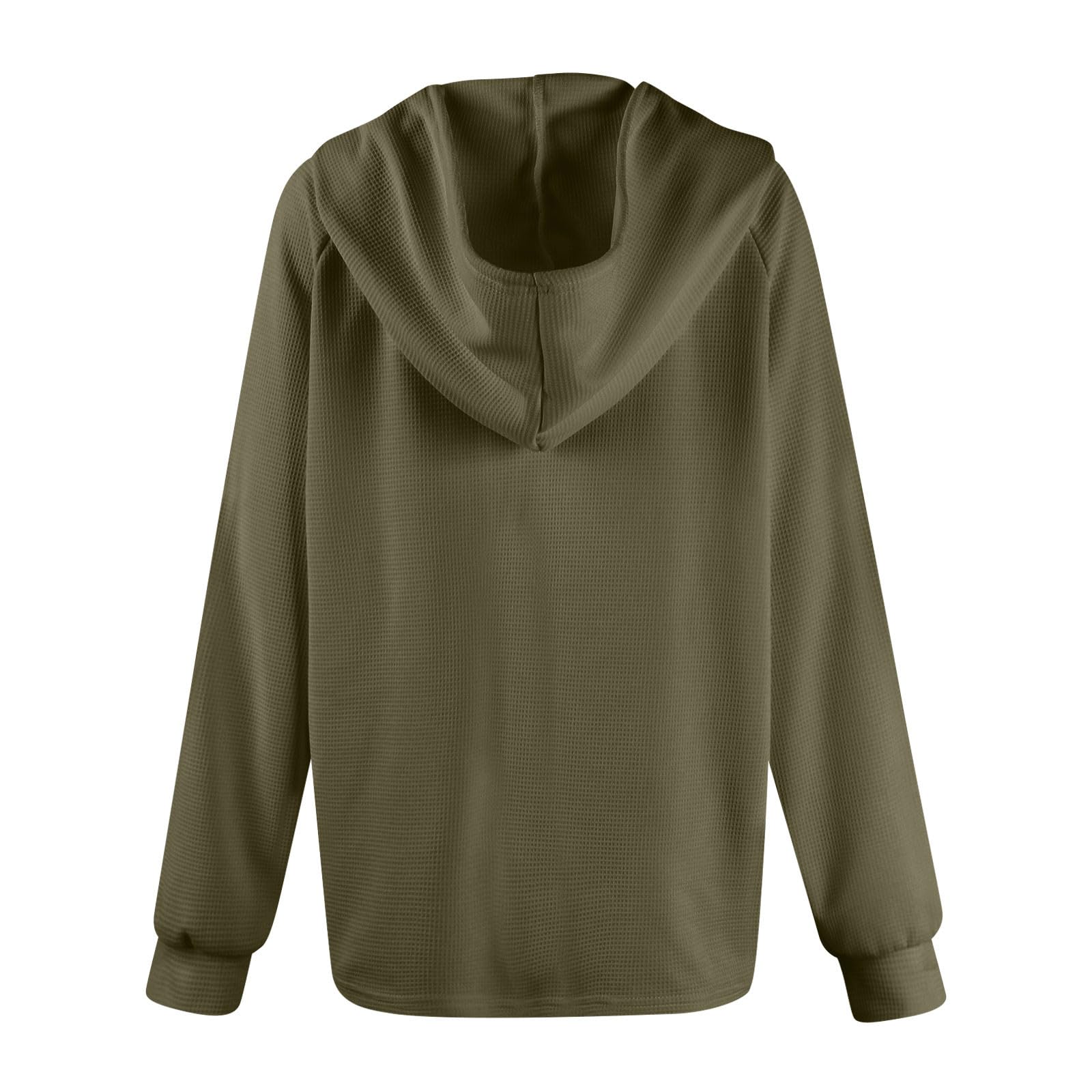 Women's Waffle Knit Hoodie - Long Sleeve V-Neck Henley Pullover Sweatshirt with Drawstring & Button Details | Casual Loungewear for Fall, Winter & Cozy Home Wear