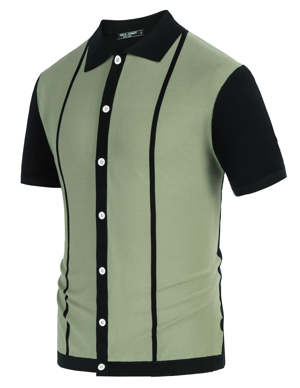 PJ PAUL JONES Men's Vintage Striped Polo Shirts - Button Down Knitted Golf Shirts for Casual Wear & Sports