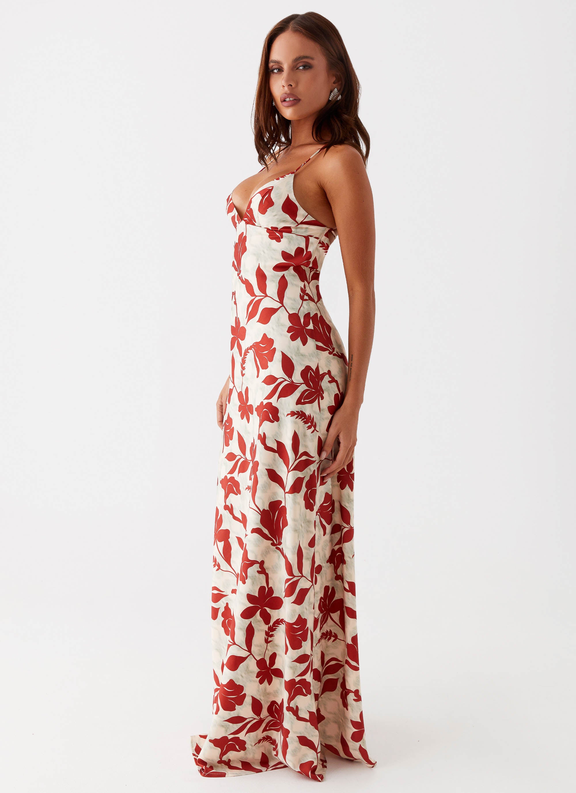 Cecily Maxi Dress - Red Green Floral Print Long Summer Dress for Women | Beach Wedding, Vacation & Party Wear