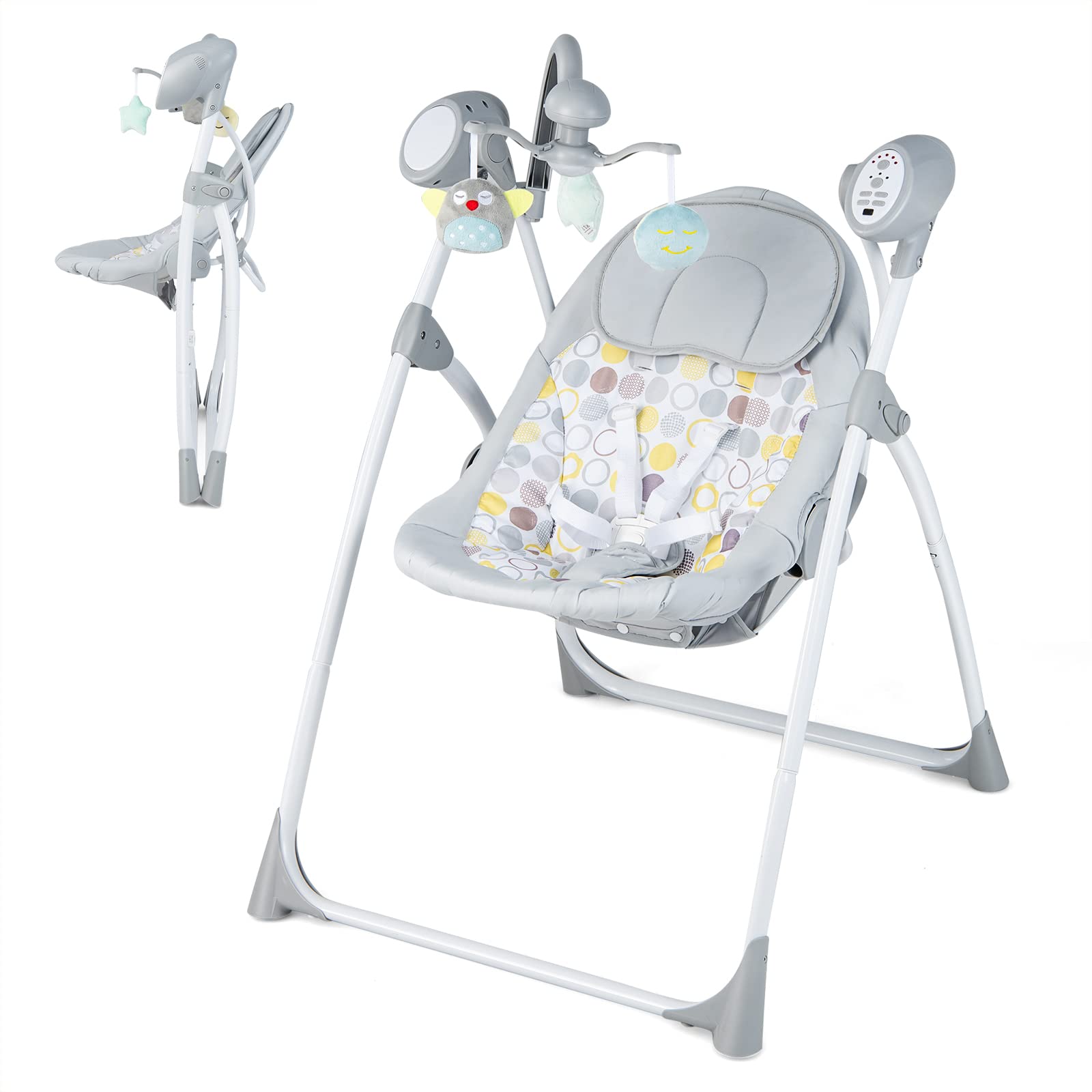 BABY JOY Baby Swing - Portable Electric Infant Rocker with 5 Speed Settings, 3-Position Recline, Timer & Soothing Sounds - Compact Nursery Swing for Newborns (Grey) | Perfect for Bedroom, Living Room & Travel