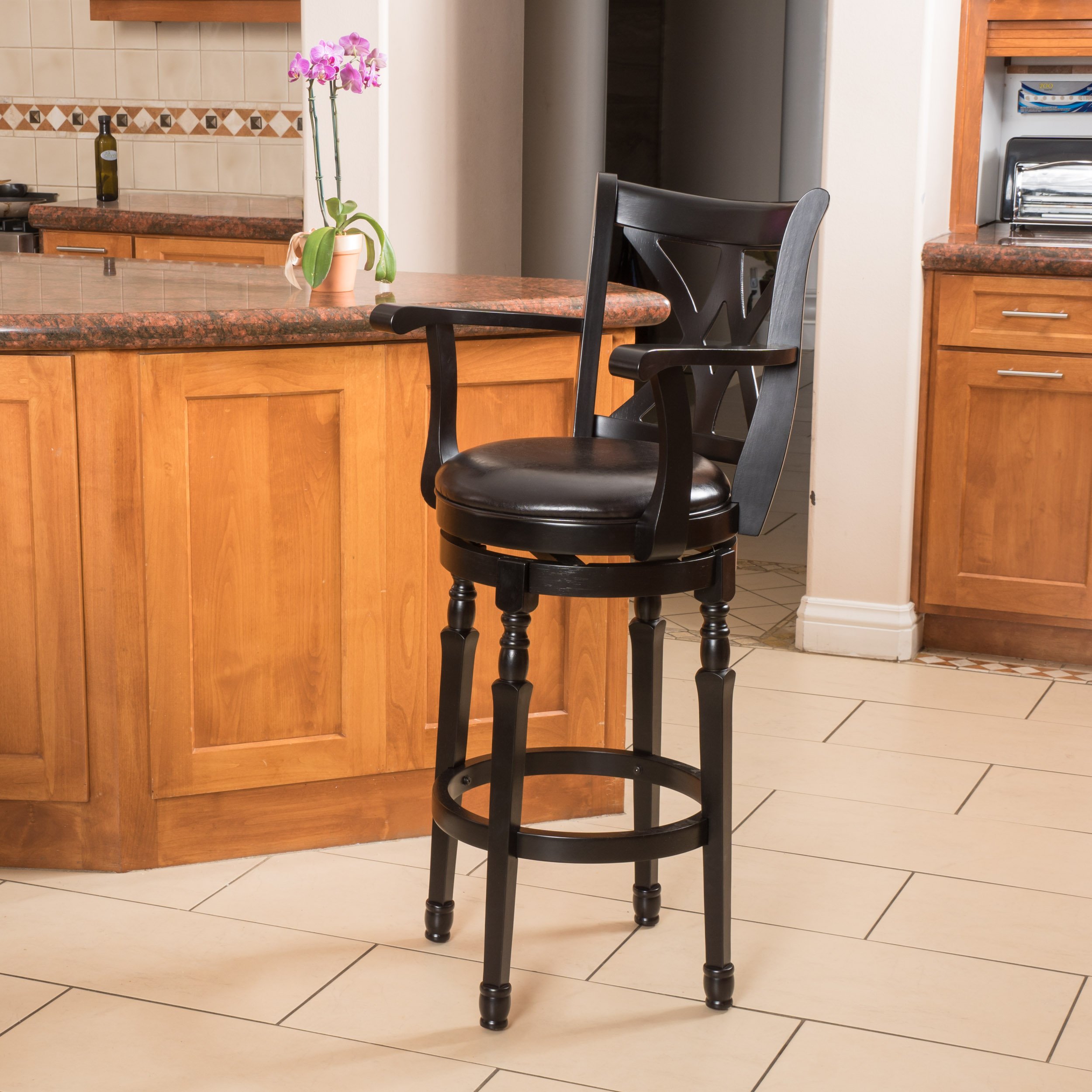 GDFStudio Swivel Bar Stool with Ebony Finish - Adjustable Height Counter Stool for Kitchen Island, Home Bar & Dining Room - Modern & Comfortable Seating Solution