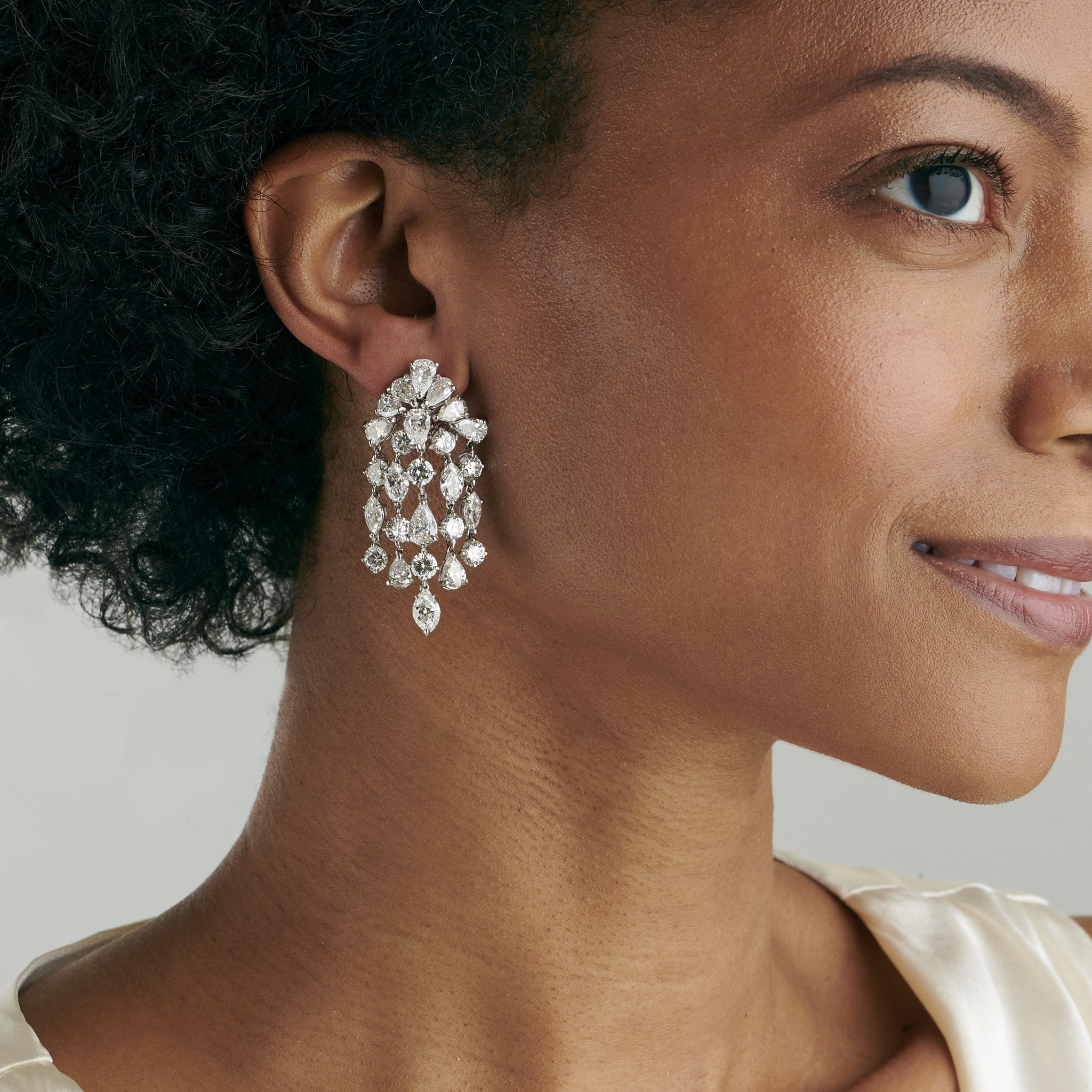 David Webb Diamond Waterfall Earrings - 14K Gold Dangle Drop Earrings for Women, Luxury Wedding & Evening Party Jewelry Gifts