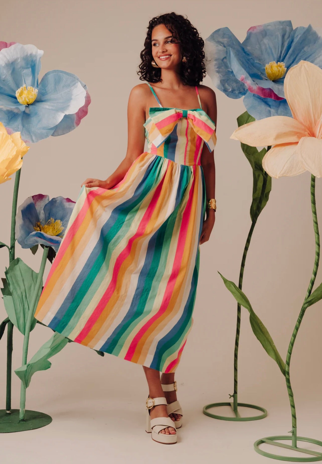 Dolcia Midi Dress for Women - Flowy Summer Casual Dress with Pockets, Elegant A-Line Floral Print Dress for Office, Date Night & Vacation
