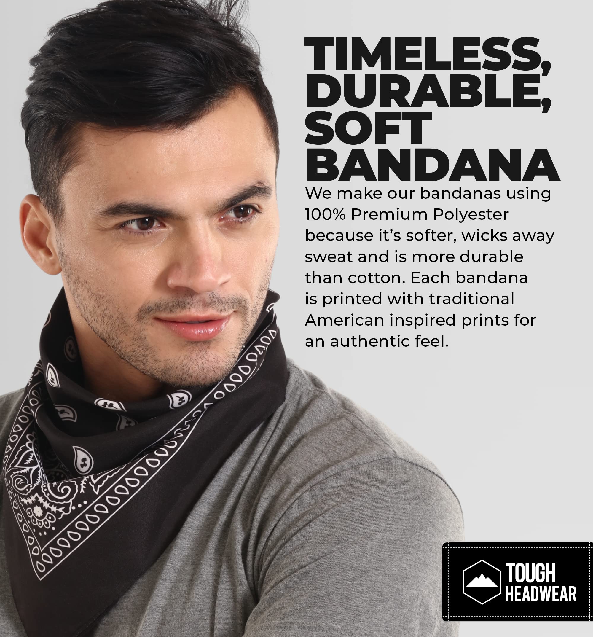 Tough Headwear Large Bandana Headband for Men & Women - Breathable Paisley Bandana Pack - Cowboy Scarf & Handkerchief - Perfect for Outdoor Activities, Sports, and Fashion Accessories