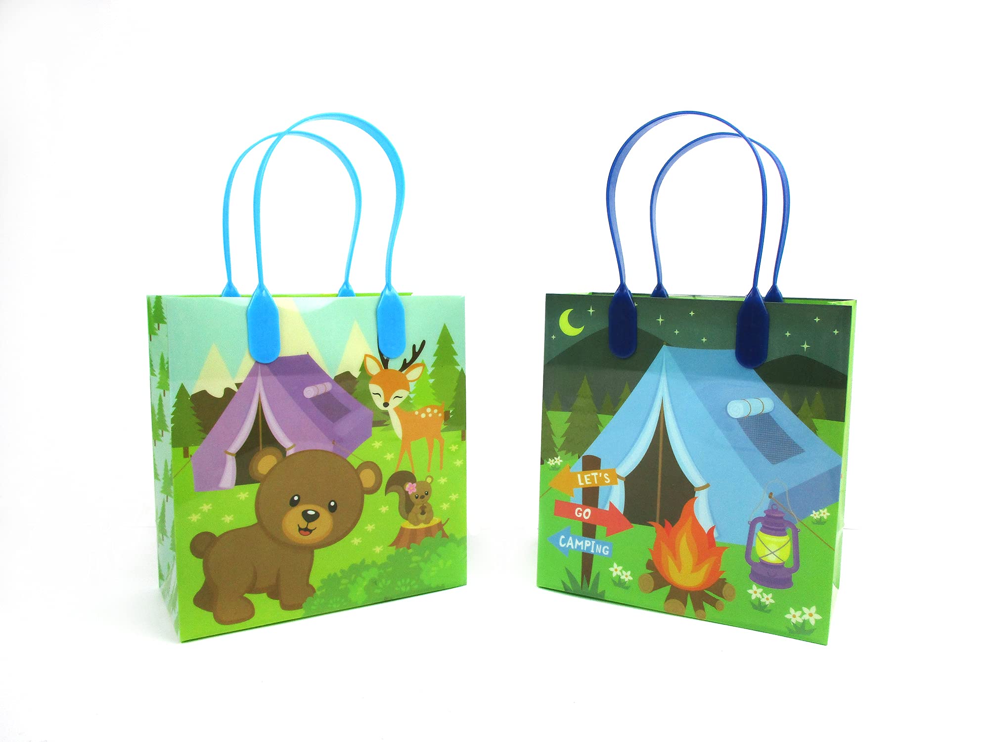 TINYMILLS Camping Party Favor Bags with Handles - 12 Pack Reusable Goodie Bags for Birthday Parties, Baby Showers & Outdoor Events - Perfect for Camping Themes, School Treats & Party Favors