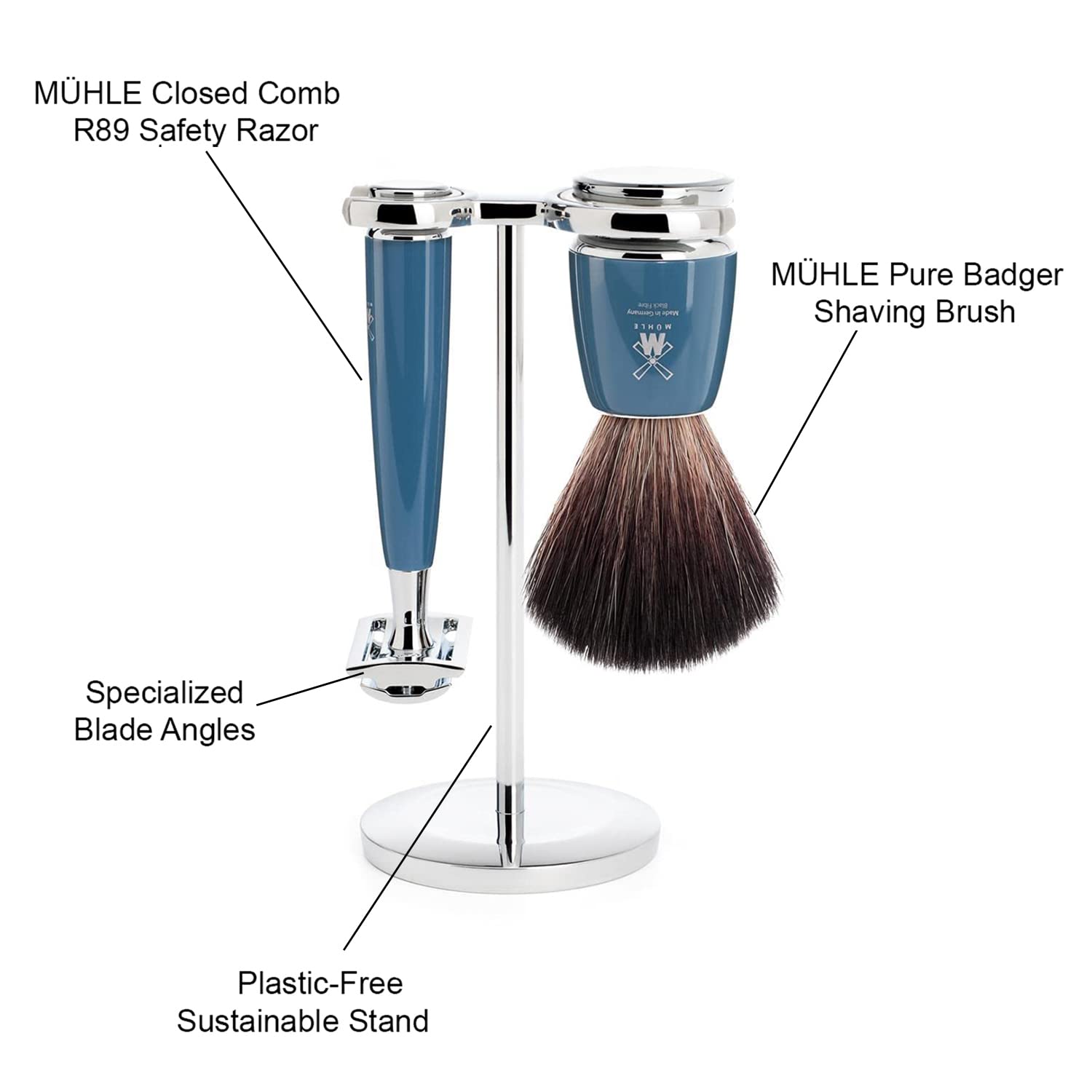 Premium MÜHLE RYTMO 3-Piece Safety Razor Set - Black Fiber Handle, Barber-Grade Stainless Steel Blades for Ultra Smooth Shave - Ideal for Daily Use, Travel & Gift for Men