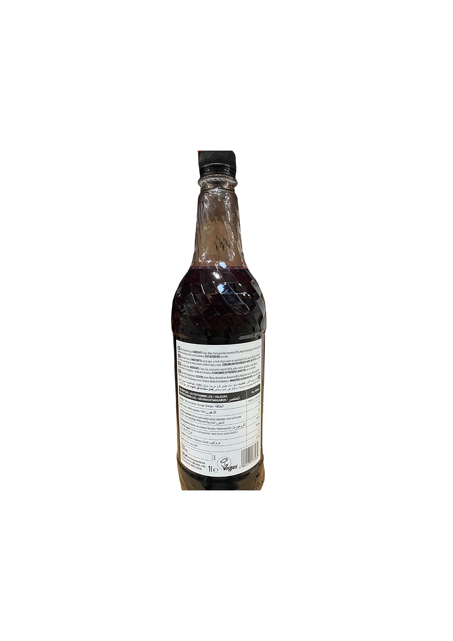 Sweetbird Cherry Flavored Syrup - 1 Liter | Vegan, GMO Free, All Natural | Perfect for Cocktails, Desserts & Coffee Drinks