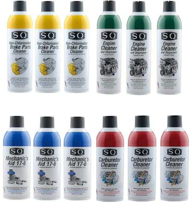 SQ 3-Pack Non-Chlorinated Brake Cleaner, Engine Degreaser, Carburetor Cleaner & Penetrant Oil Set - Automotive Maintenance Kit for Car, Motorcycle & Truck Repair (12 Cans Total) - Ideal for DIY Mechanics & Professional Garages