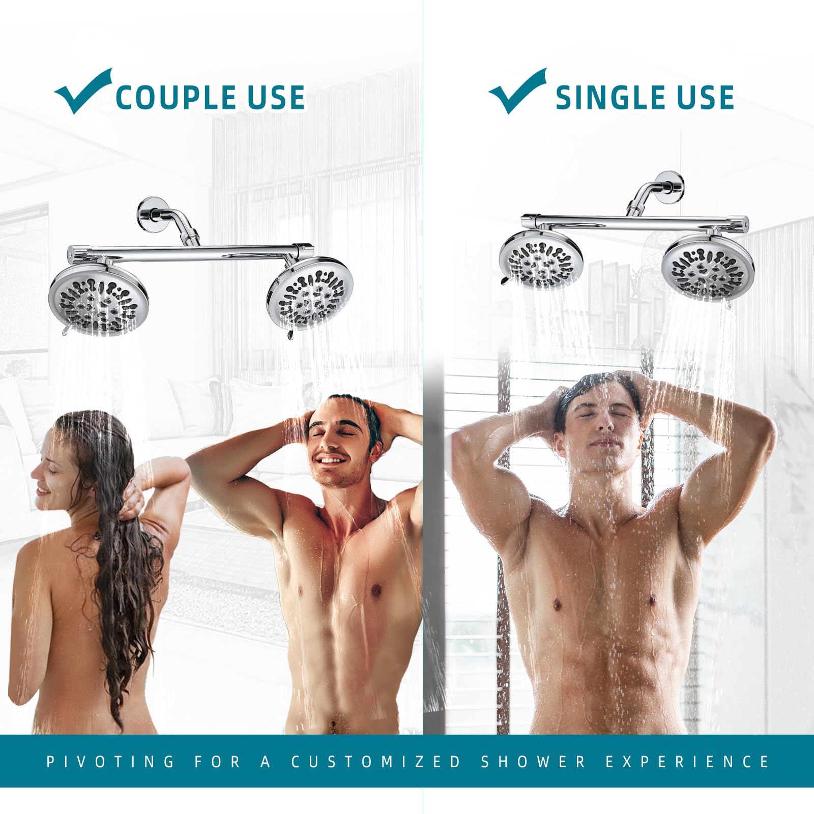 Dual Shower Head Adapter with Built-In Shut Off Valve - G1/2 Connection Shower Head Splitter for Rain & Handheld Shower Combo - Chrome Finish - Perfect for DIY Bathroom Upgrades & Spa-Like Shower Experience