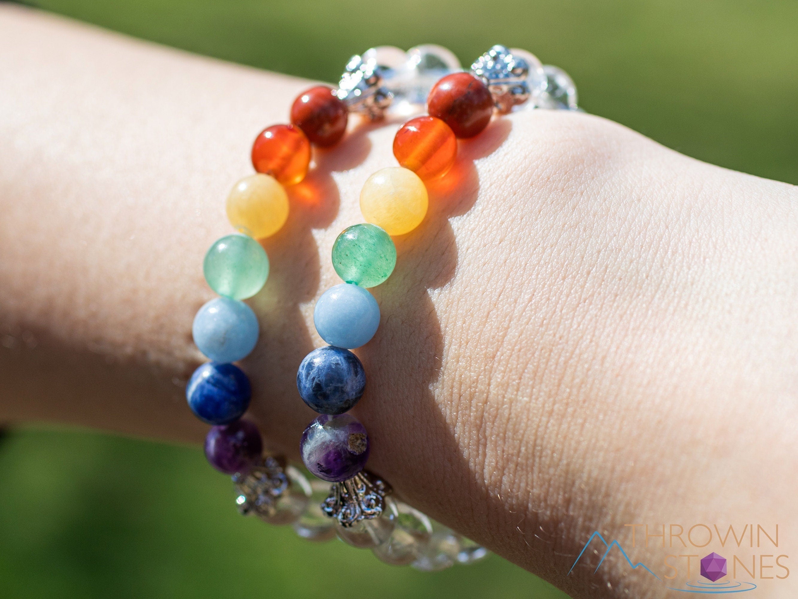 Chakra & Clear Quartz Crystal Bracelet - Round Beads Handmade Healing Jewelry for Meditation, Yoga & Energy Balancing | E1967