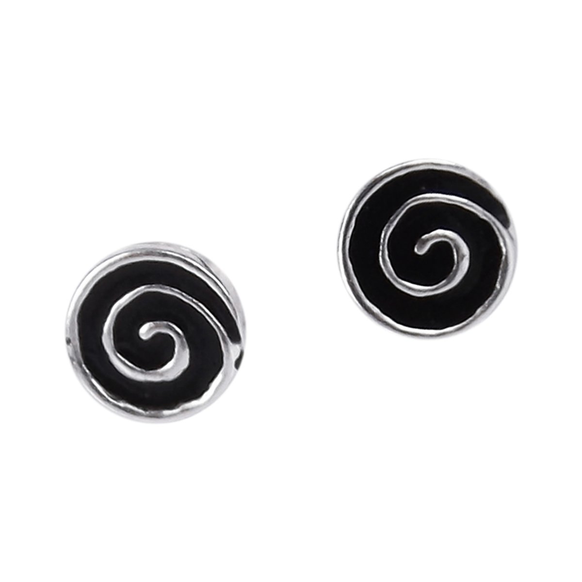 AeraVida Hypnotic Swirls Black Enamel .925 Sterling Silver Stud Earrings for Women | Dainty Swirl Jewelry Gift for Her | Perfect for Date Night, Office Wear & Special Occasions