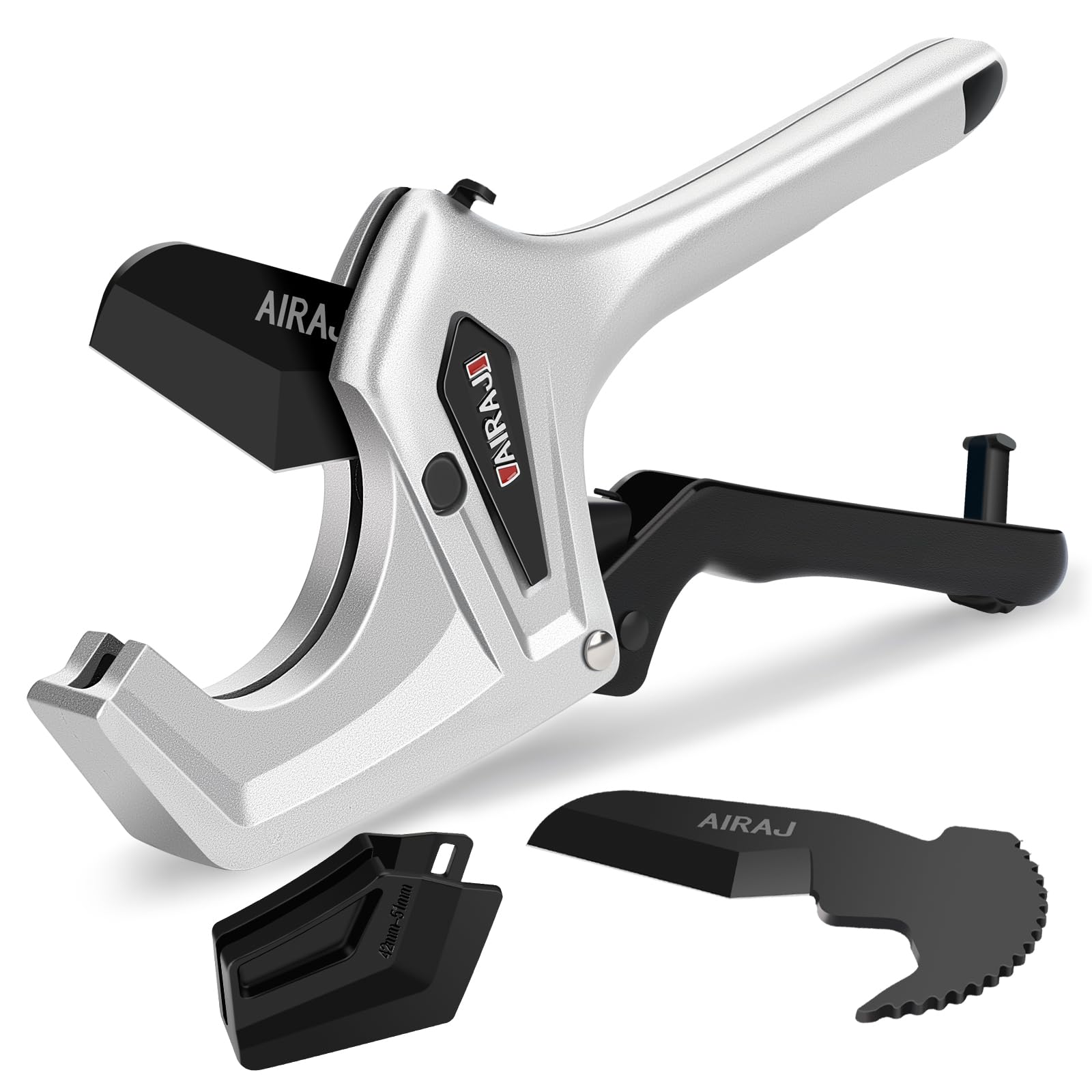 Heavy Duty AIRAJ Ratchet PVC Pipe Cutter - Cuts up to 3 Inches Plastic Pipes, PEX & PVC with One-Click Blade Replacement - Includes Extra Spare Blade - Ideal for Plumbing, HVAC & DIY Home Improvement Projects