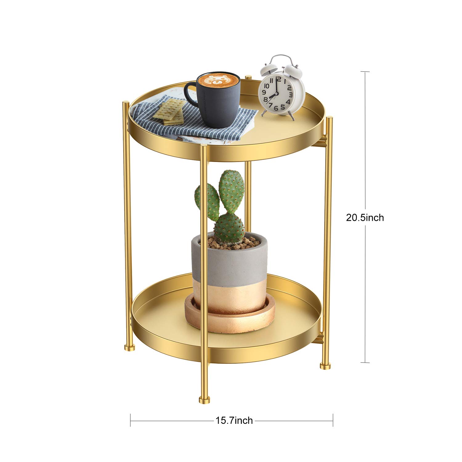 Gold Round Side Table with 2-Tier Tray - Metal End Table for Living Room, Sofa & Small Spaces - Perfect for Coffee, Tea & Living Room Decor