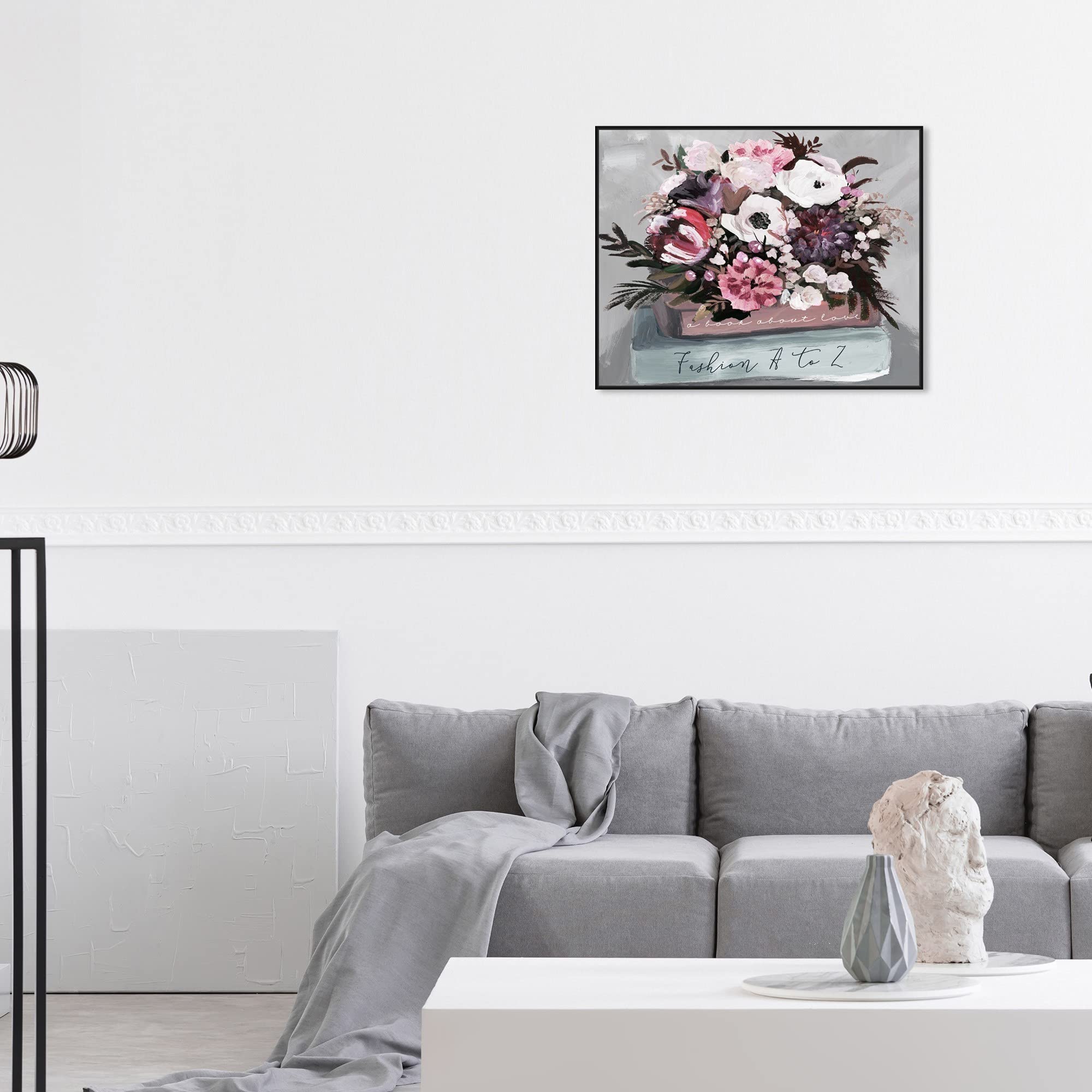 Floral and Botanical Wall Art Framed Canvas Prints - Flower Bundle and Books Decor for Living Room, Bedroom & Office