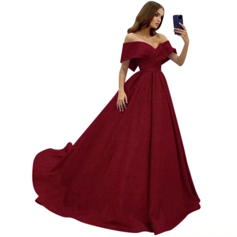 Elegant Off Shoulder Long Prom Dresses for Women - A-Line Sweetheart Evening Gown with Pockets | Formal Party, Homecoming, Wedding Guest & Ball Dresses (SD089)