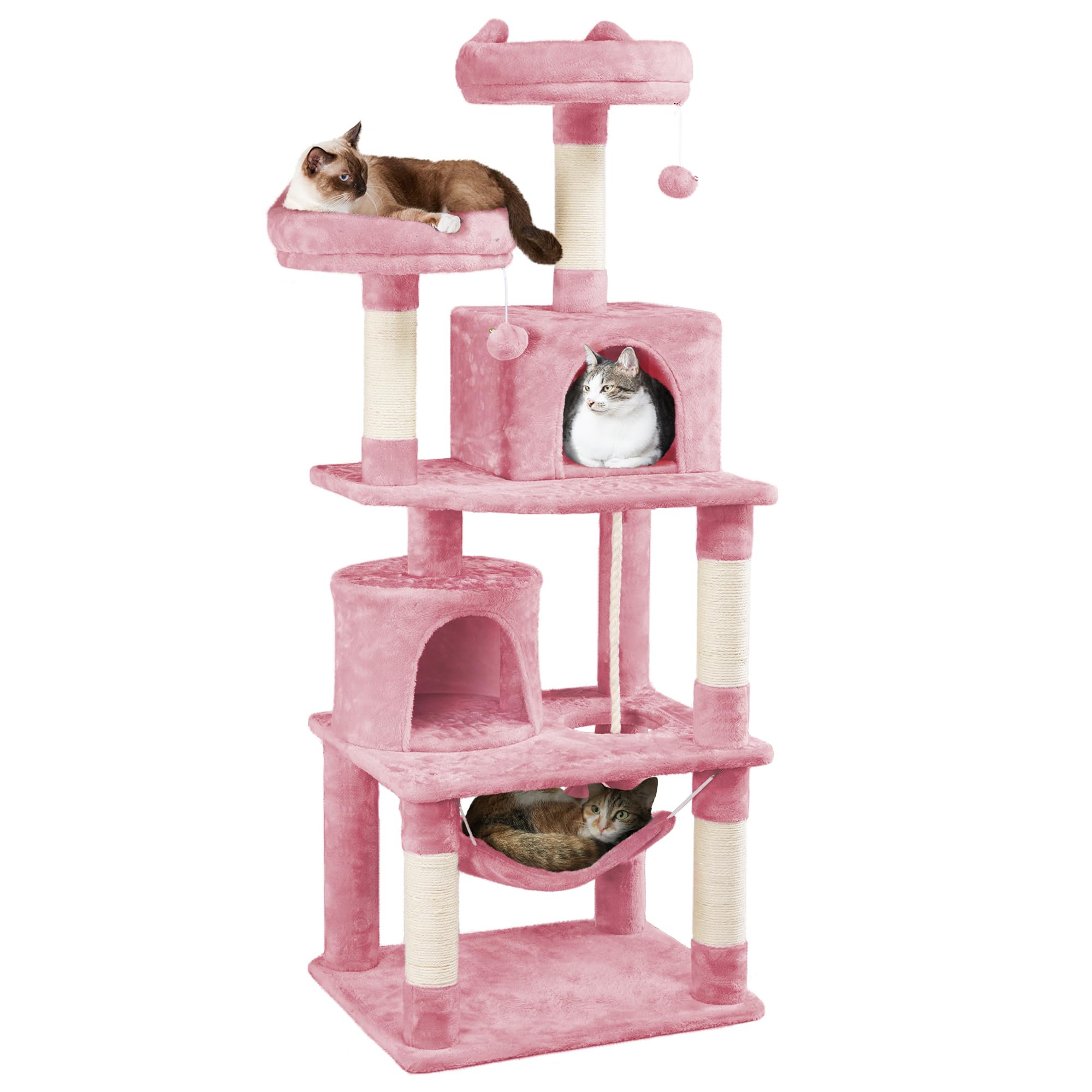 Yaheetech 62.2 Inch Large Cat Tree with Hammock, Cat Condo & Scratching Posts - Multi-Level Cat Tower Activity Center for Indoor Cats - Perfect for Play, Rest & Climbing (Pink)