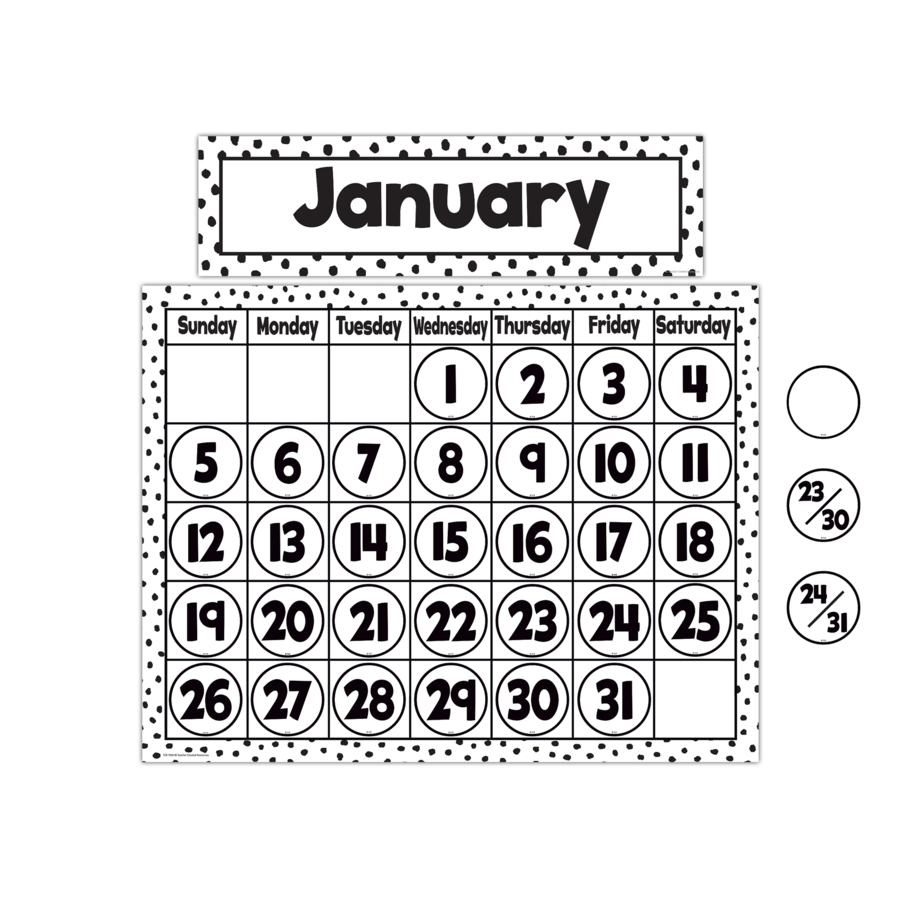 White Monthly Headliners with Black Painted Dots - Perfect for Classroom Decor, Bulletin Boards & Office Organization