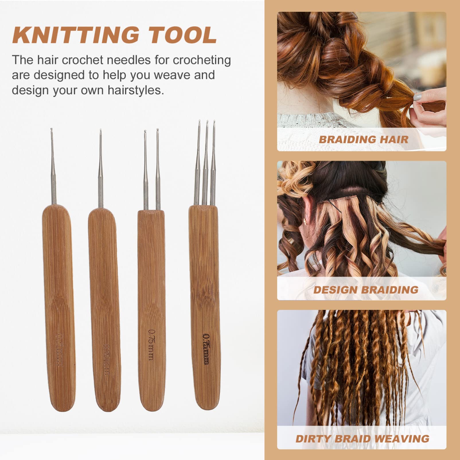 4-Piece Dreadlock Crochet Hook Set - Professional Hair Braiding Tools for Locs, Weaving & Interlocking - Perfect for Salon, DIY Hair Styling & Natural Hair Care (Includes Crochet Needles & Braiding Needles)
